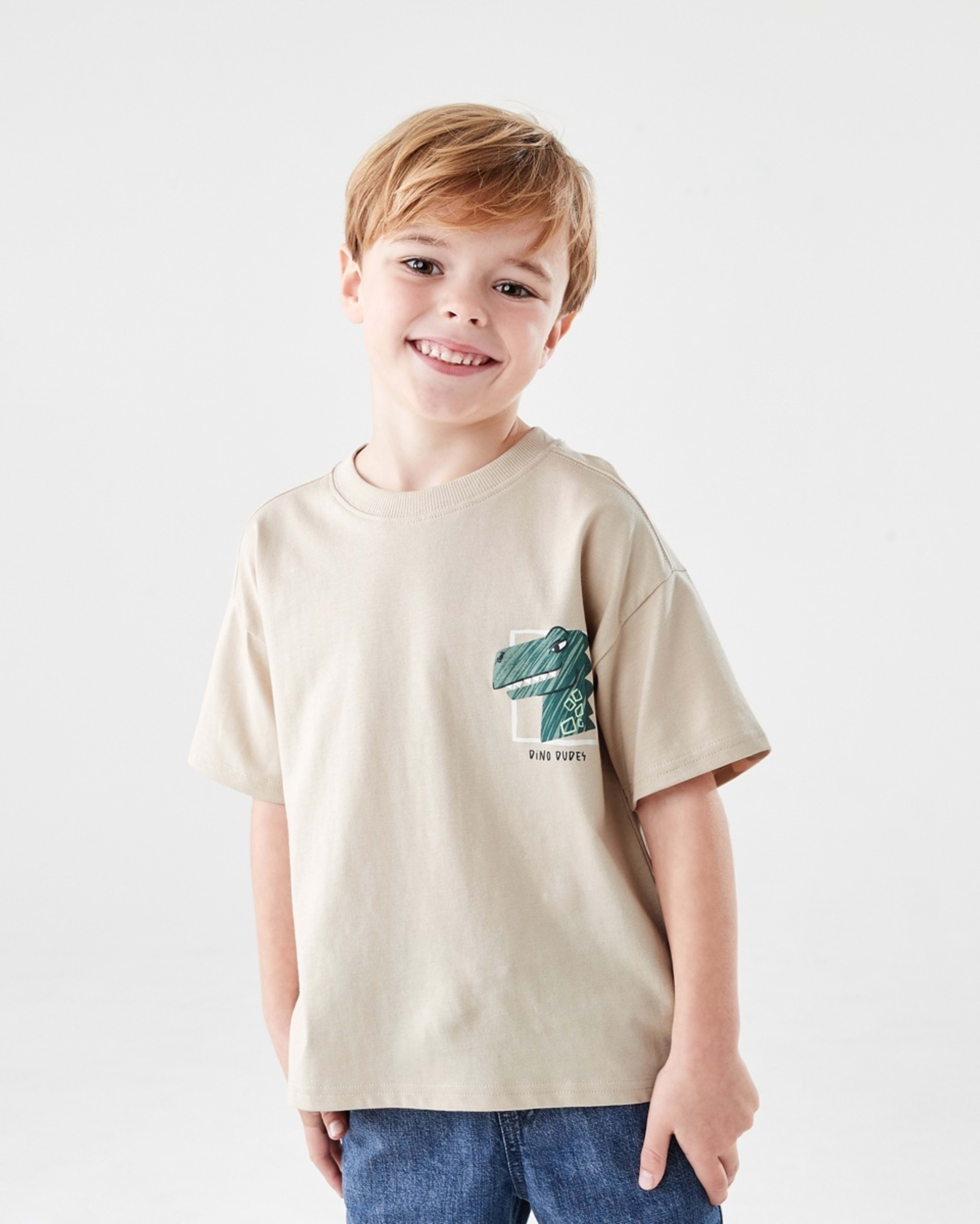 1 Short Sleeve Oversized Print T-shirt DINO DUDES NATURAL ECRU