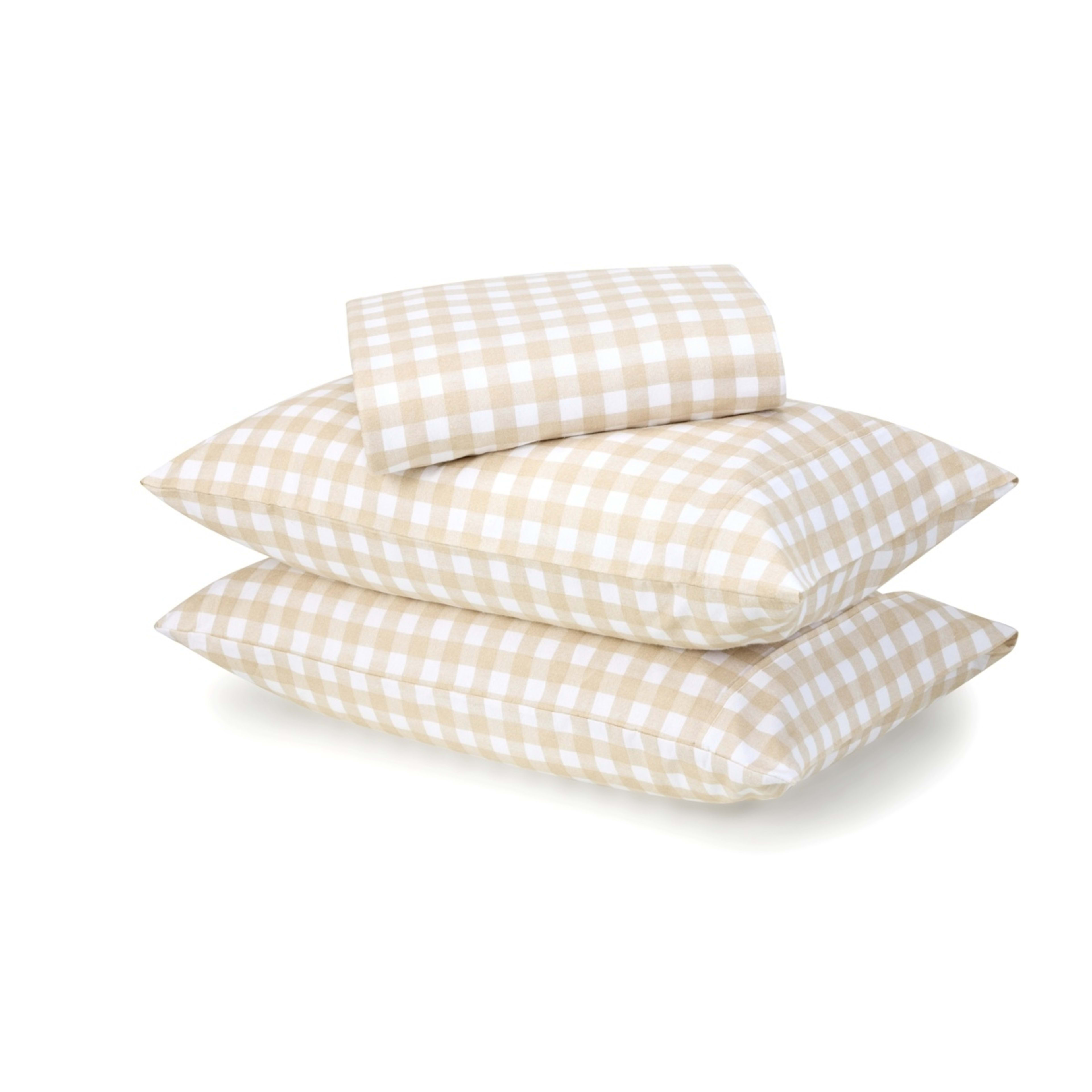 1 Gingham Cotton Flannelette Sheet Set - Queen Bed, Tan