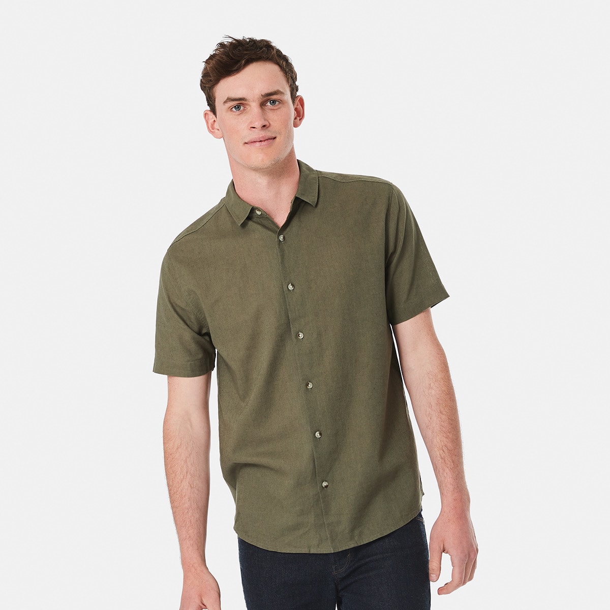 Short Sleeve Solid Linen Blend Shirt 