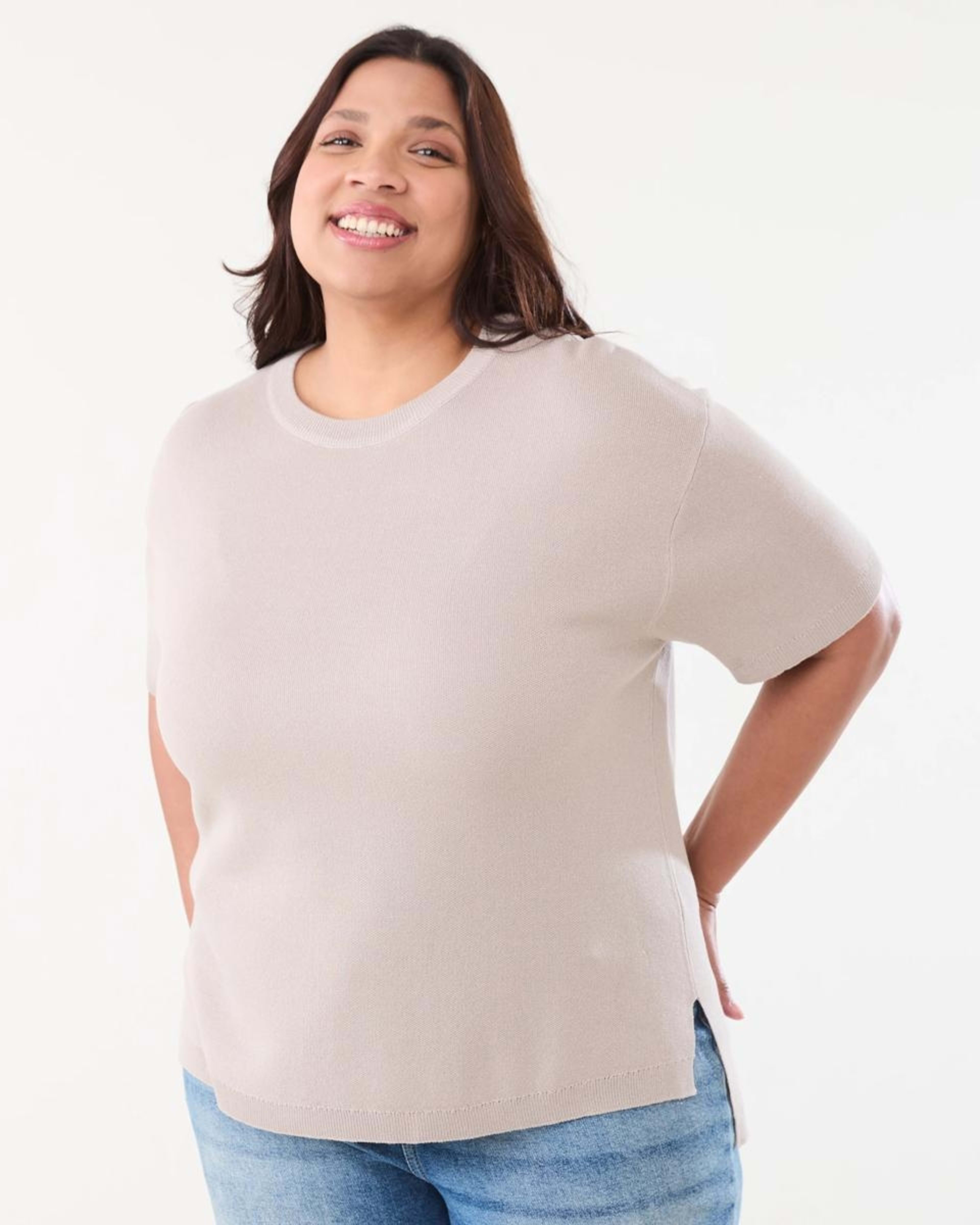 1 Curve Short Sleeve True Knit Top FADED TAUPE, 1 of 6