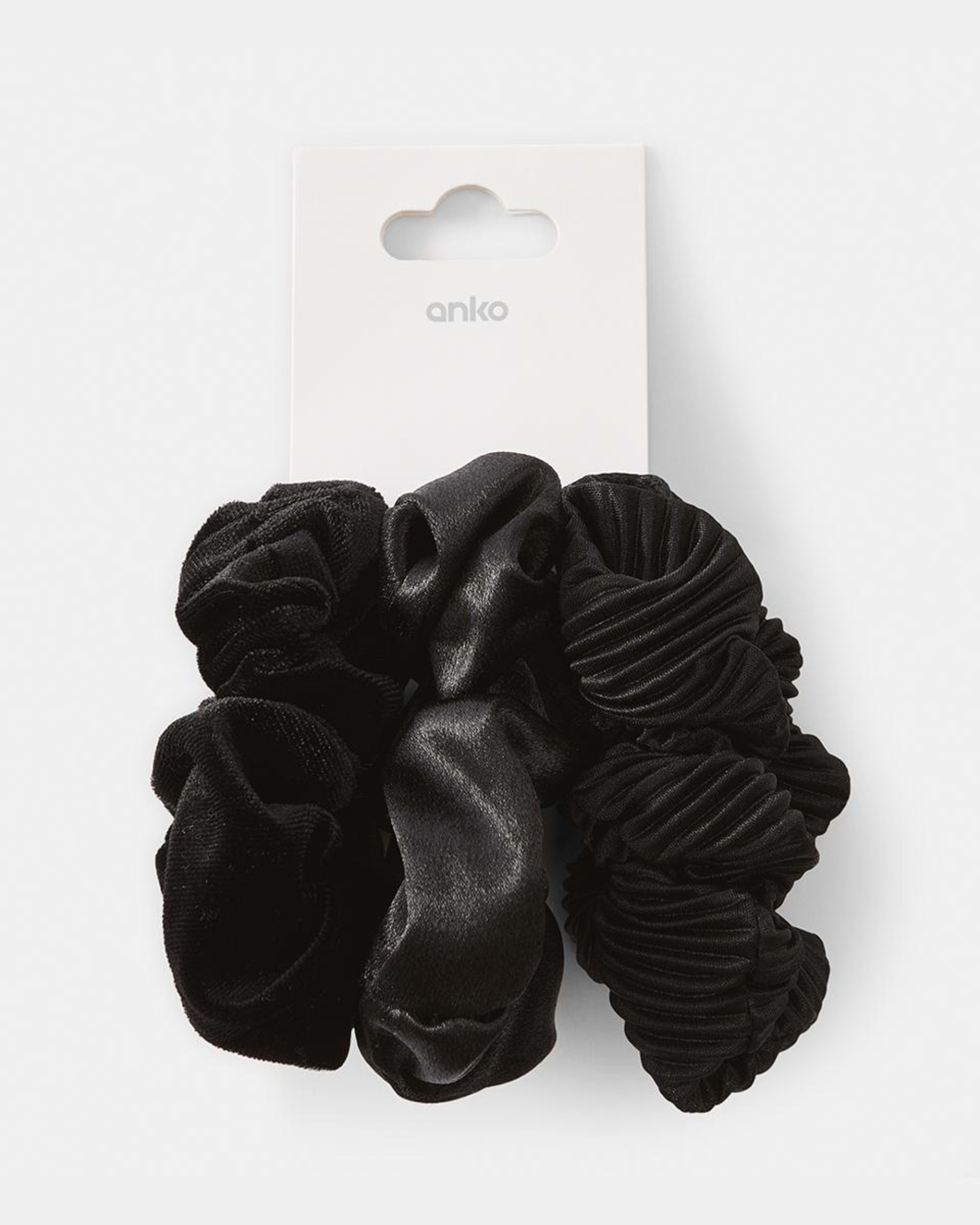 5 3 Pack Textured Hair Scrunchies - Black Black, 5 of 5