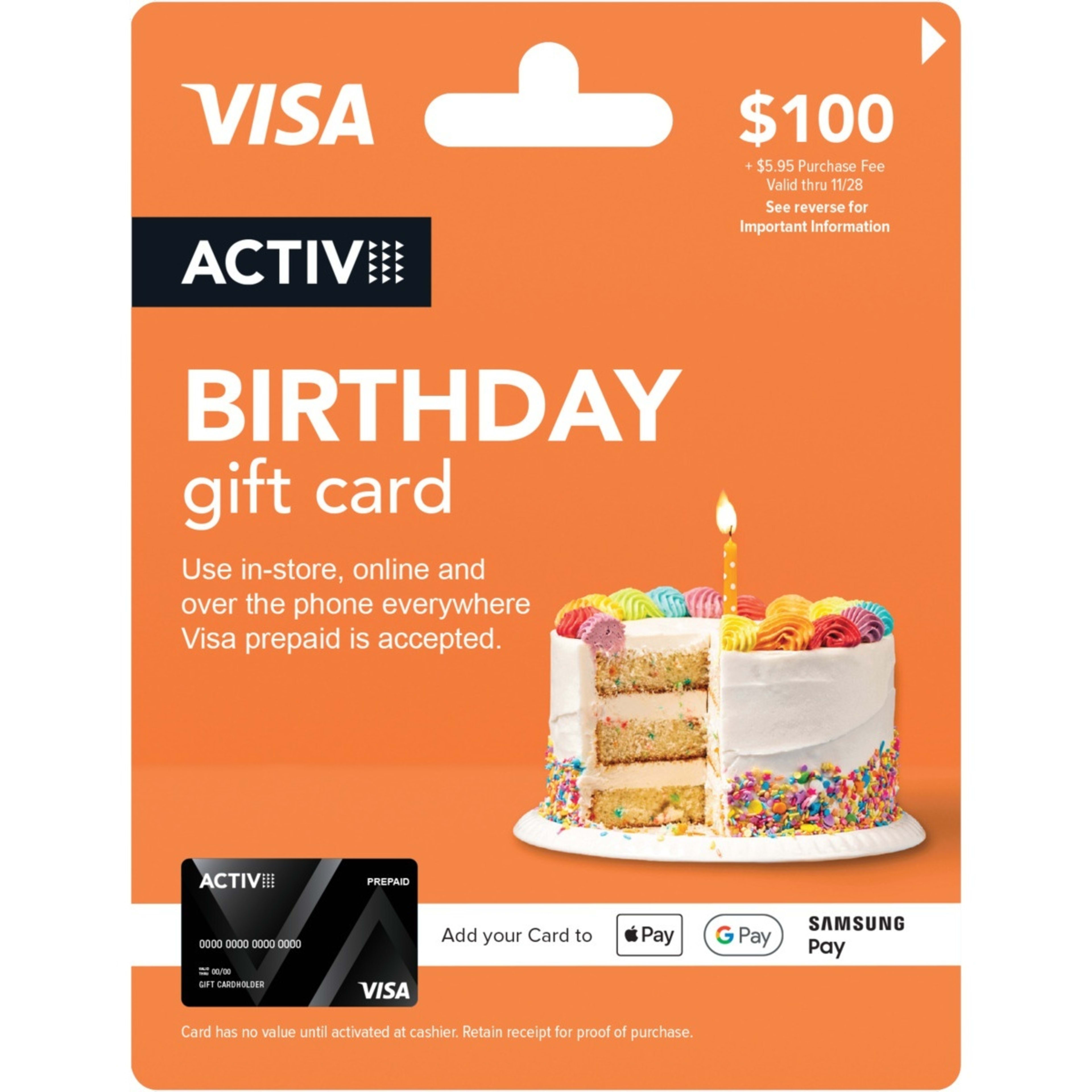 1 Activ VISA $100 Birthday Gift Card