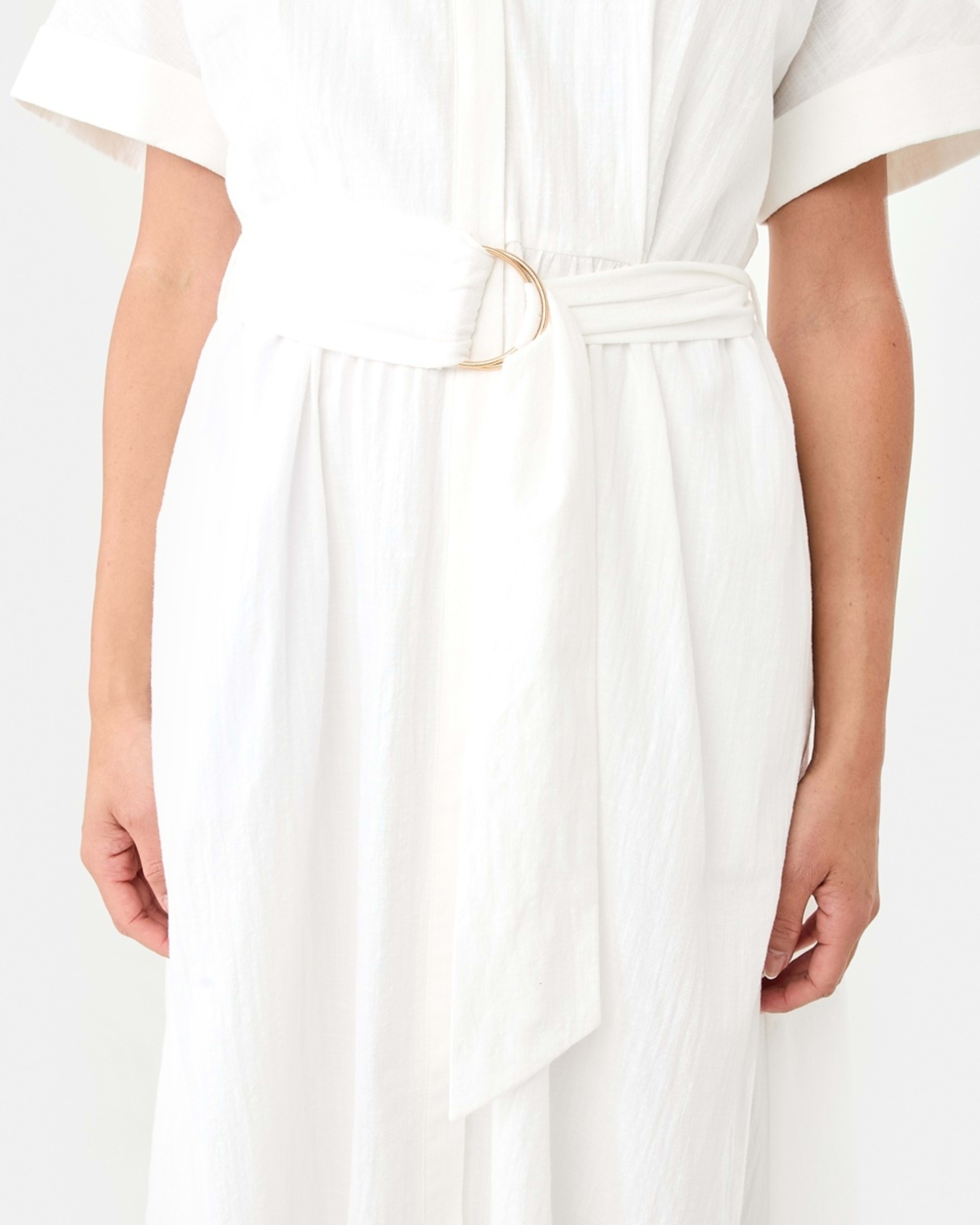 6 Short Sleeve Belted Midi Dress White, 6 of 9
