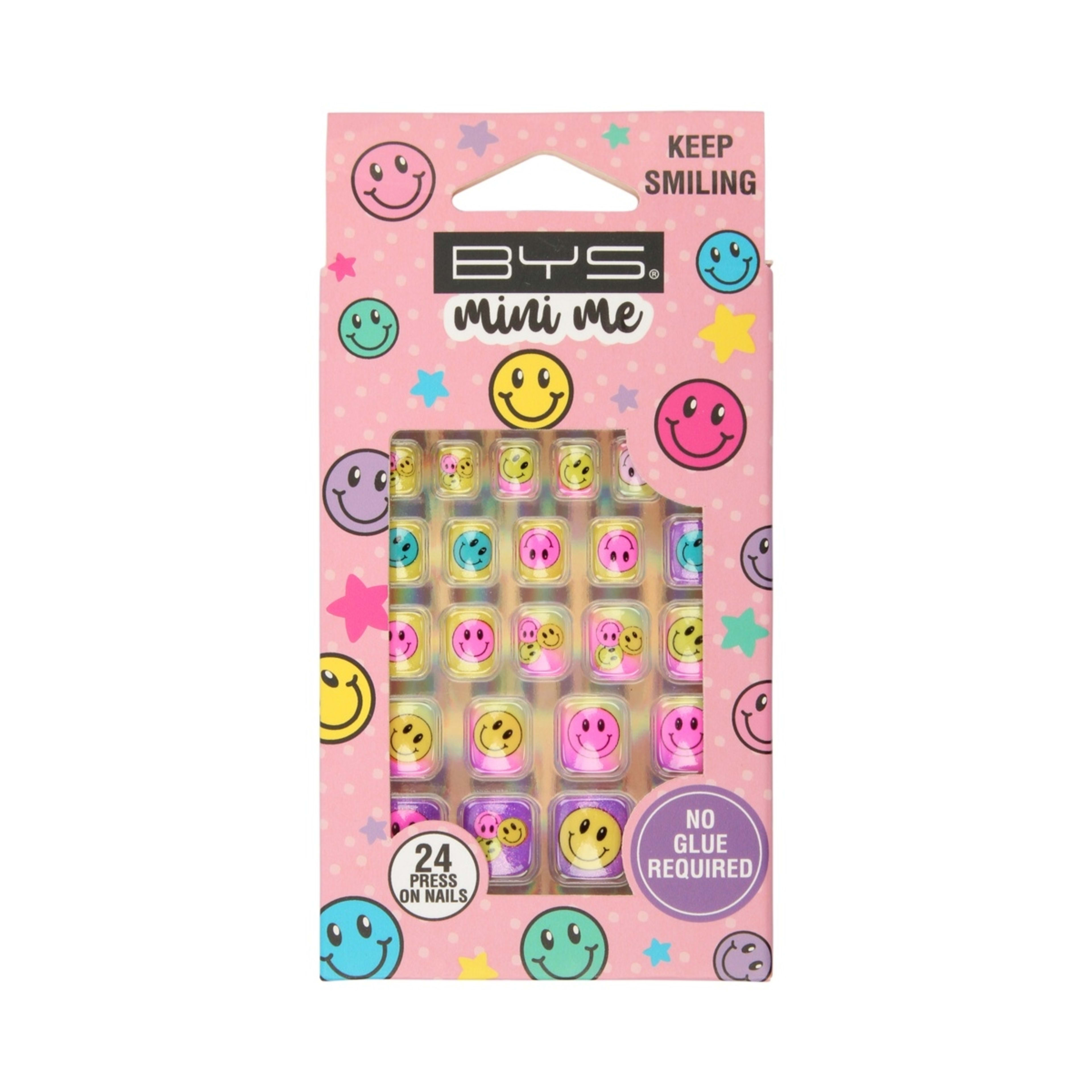 1 BYS Mini Me 24 Pack Press on Nails - Keep Smiling, Square Shape, 1 of 2