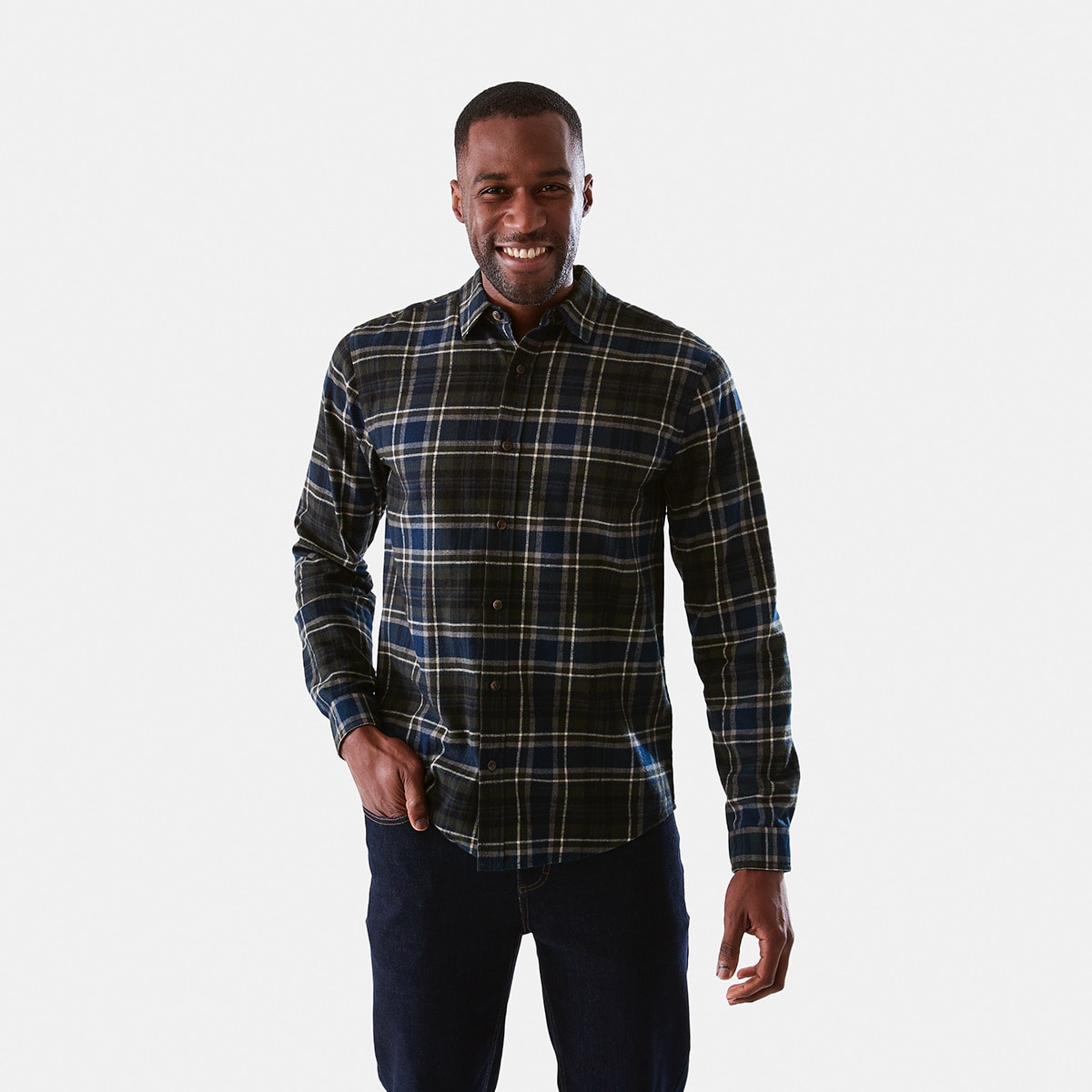 Grn Brady Long Sleeve Brushed Check Shirt