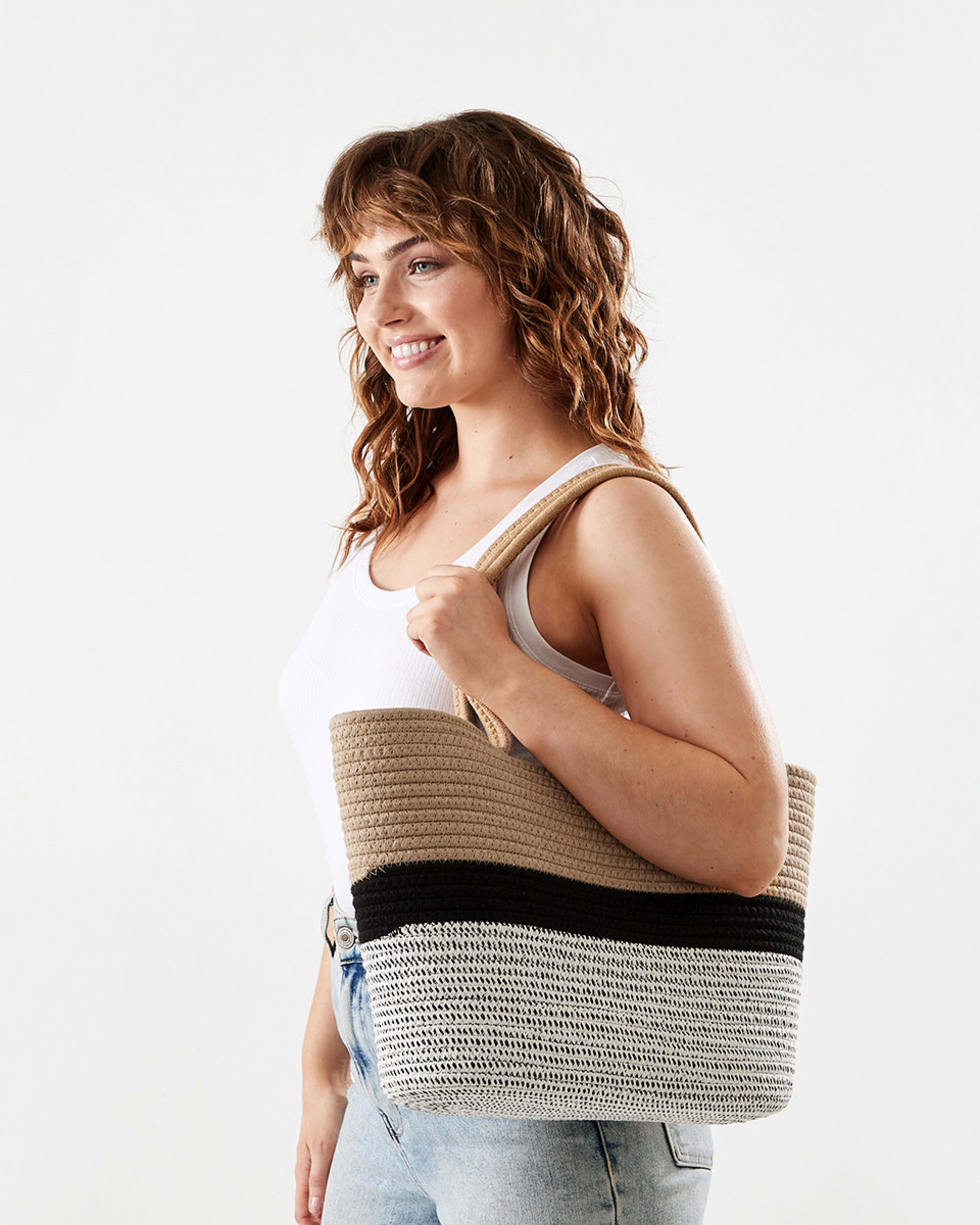 Stripe Rope Basket Tote Bag Kmart