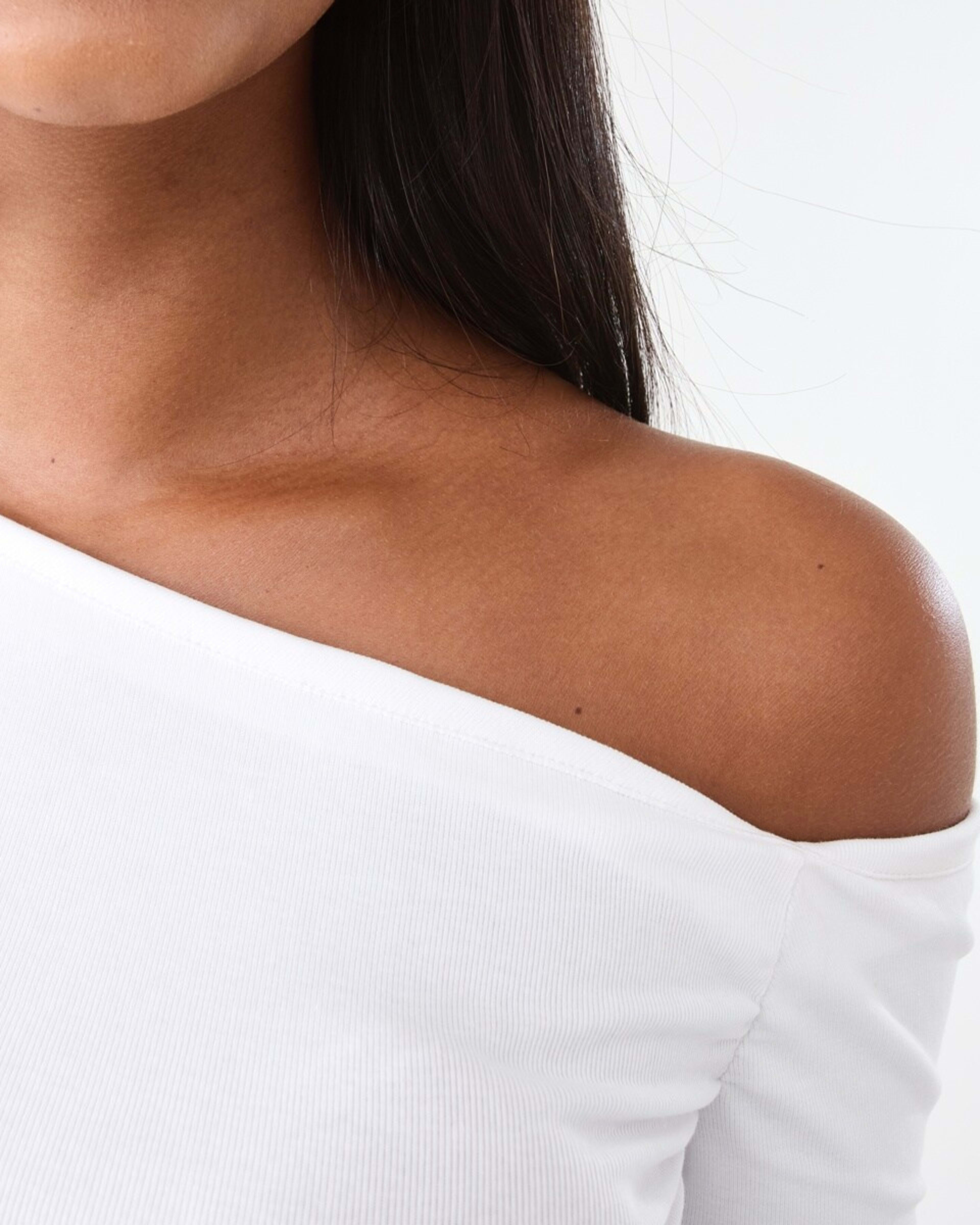 7 Long Sleeve Off Shoulder Ruched Top Ecru, 7 of 8