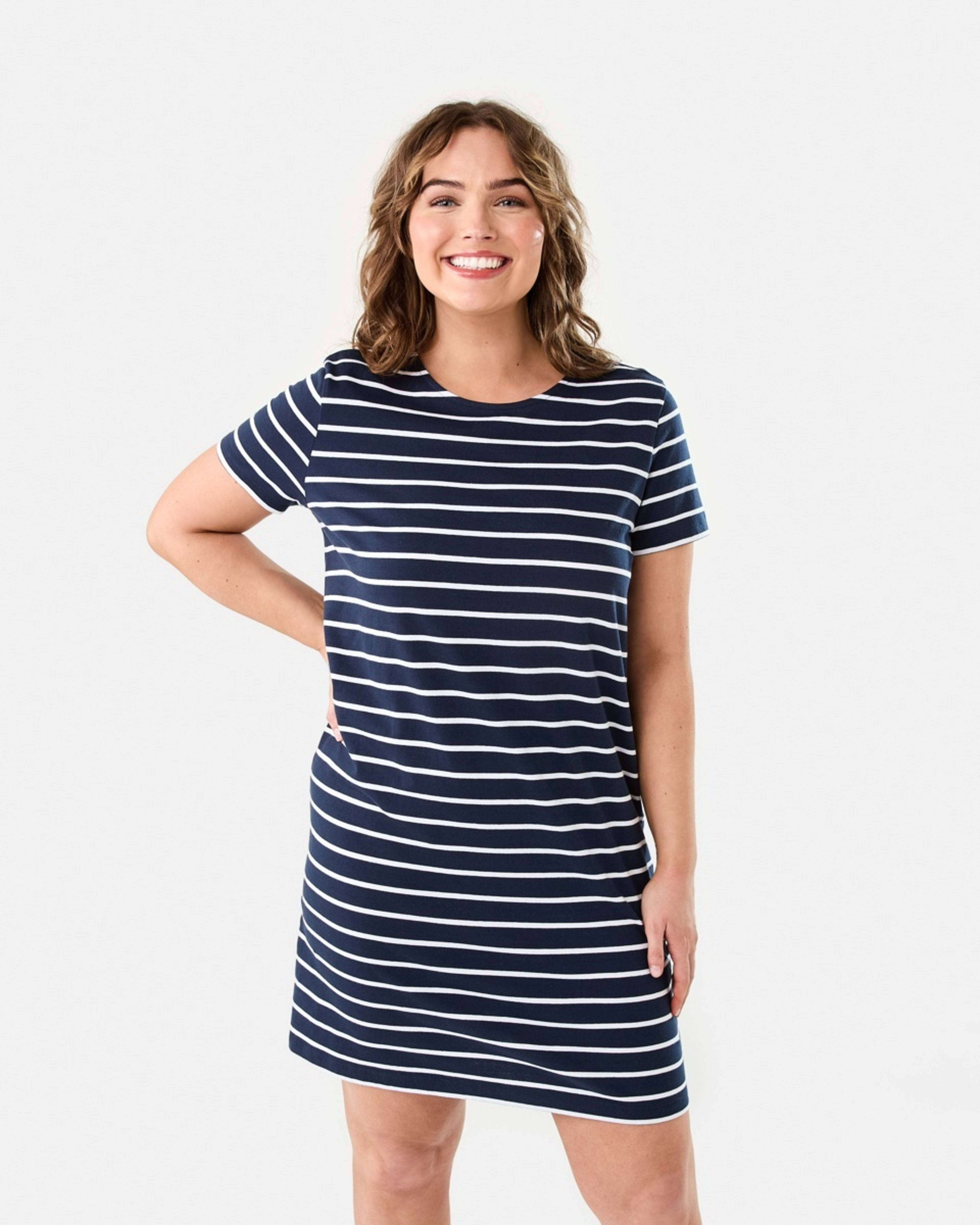 1 Short Sleeve Relaxed T-shirt Mini Dress STRIPE NAVY BLAZER, 1 of 7