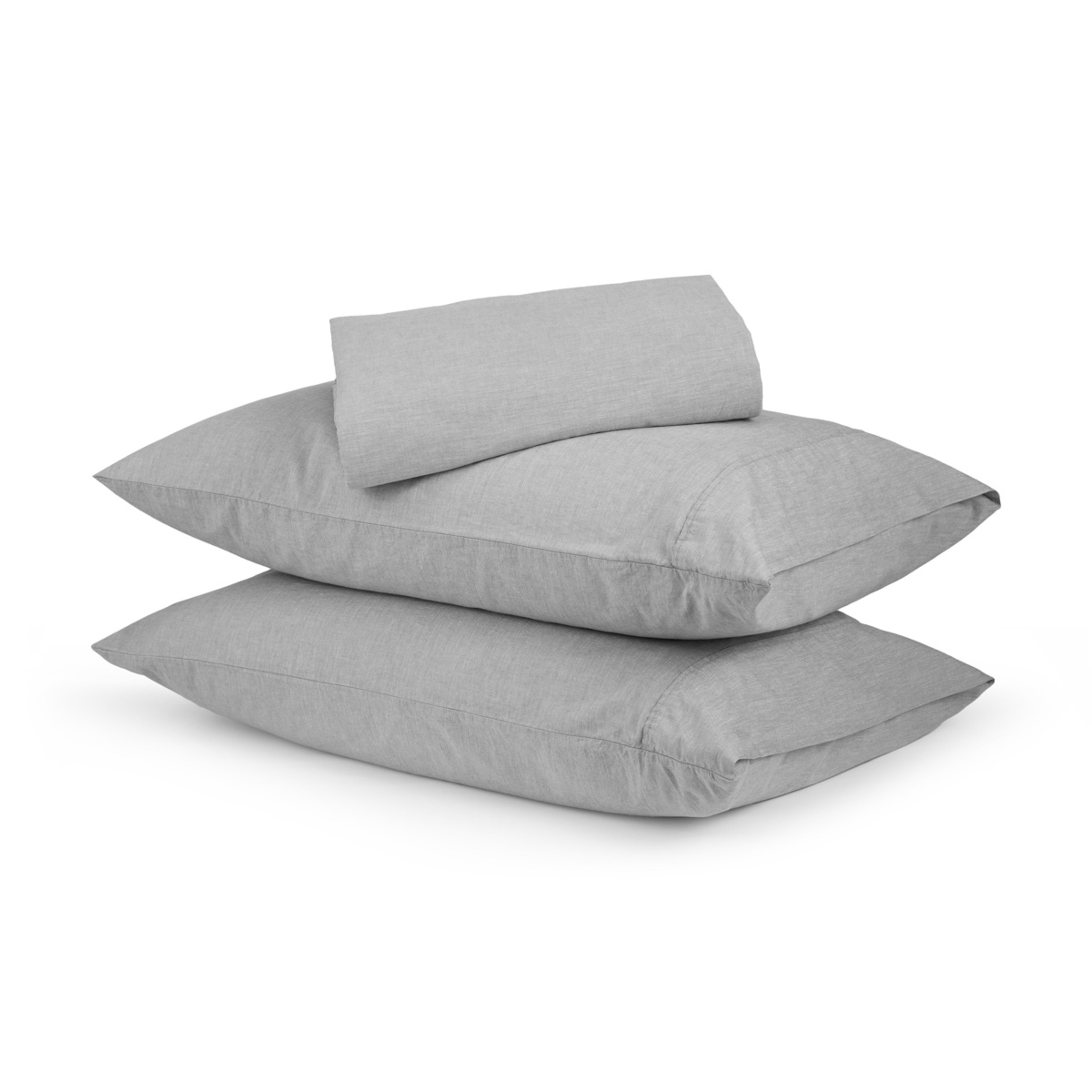 1 Stonewashed Chambray Cotton Sheet Set - Queen Bed, Grey, 1 of 7