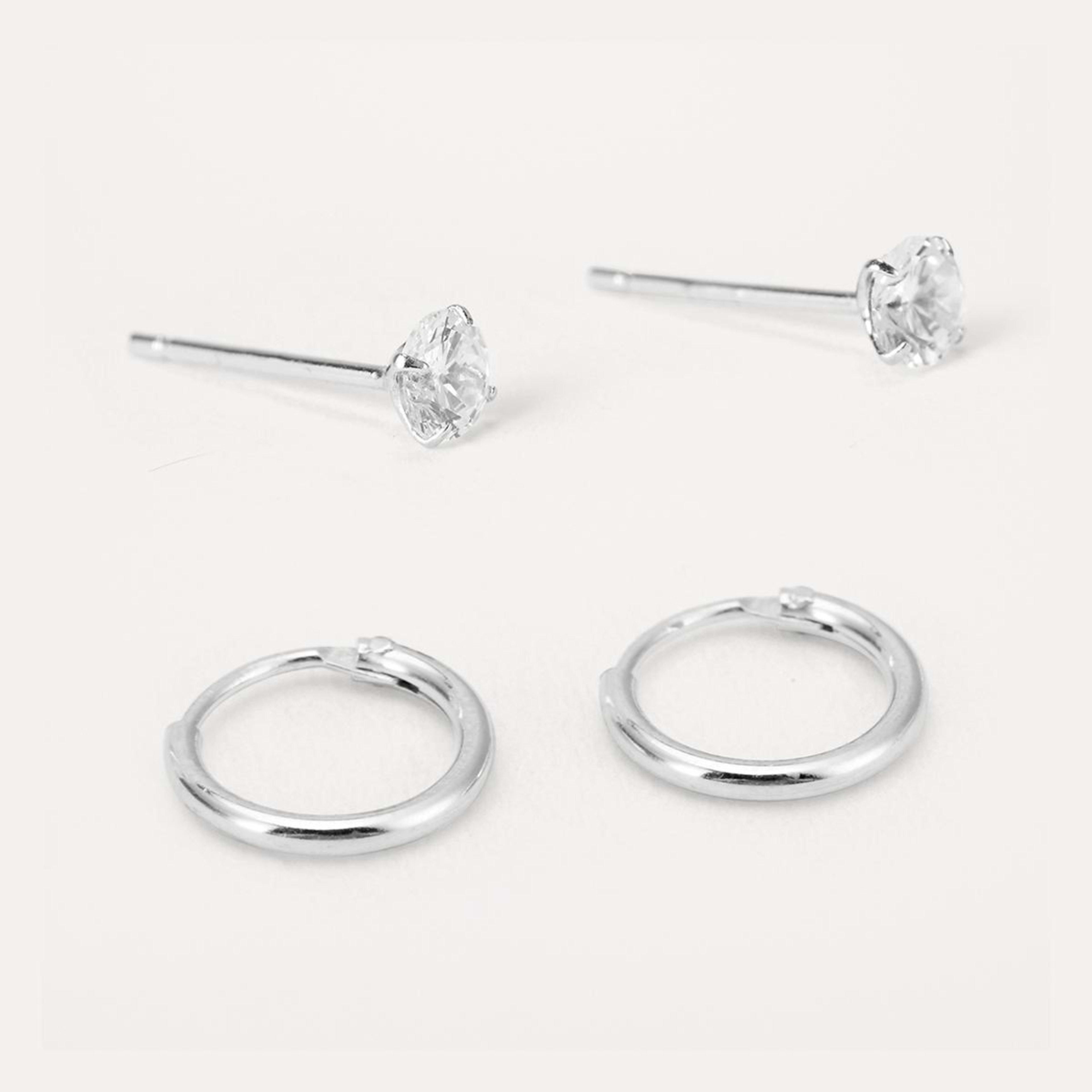 1 2 Pack Sterling Silver Stud and Hoop Earrings Silver, 1 of 5