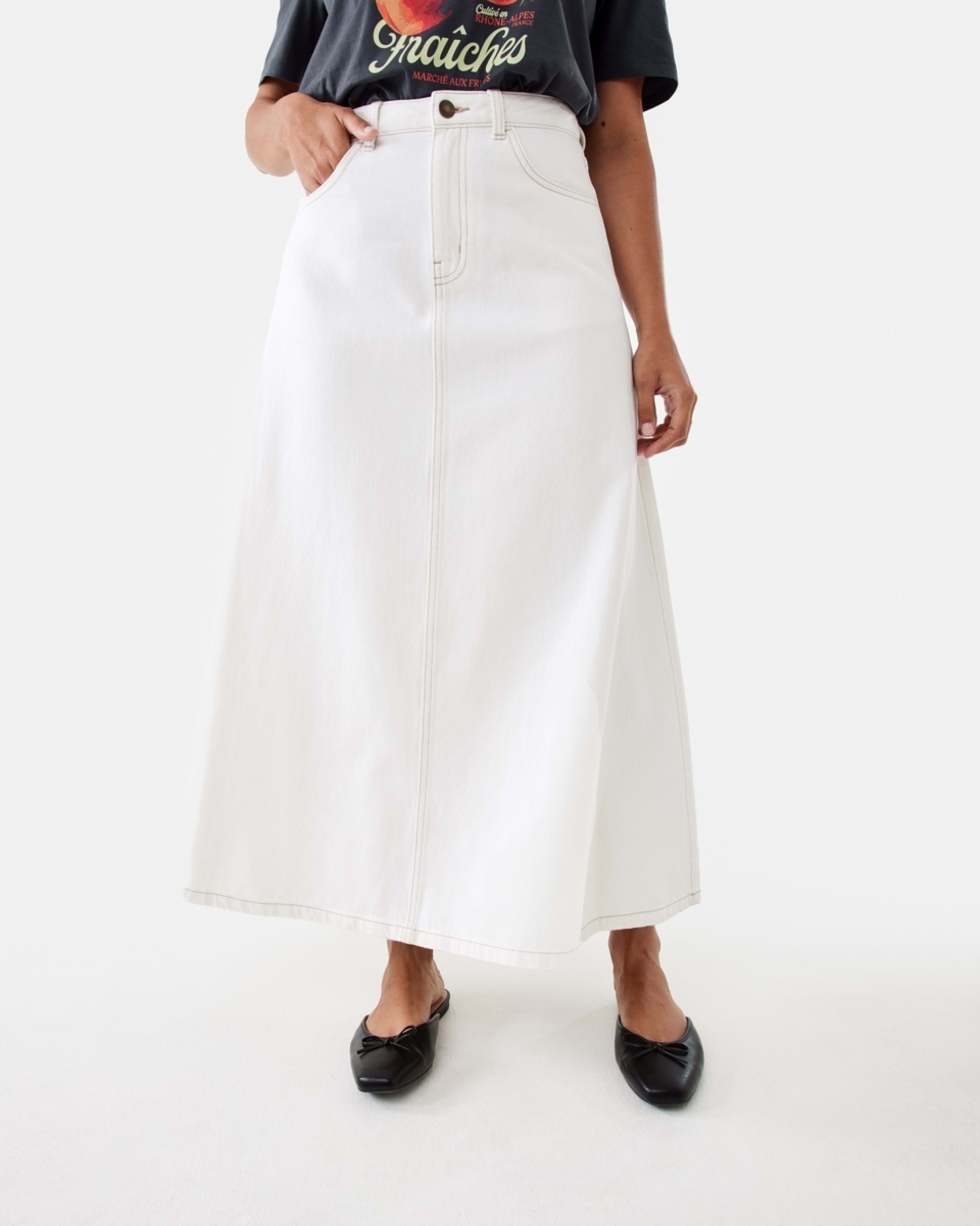 1 Denim A-Line Maxi Skirt Ecru, 1 of 7