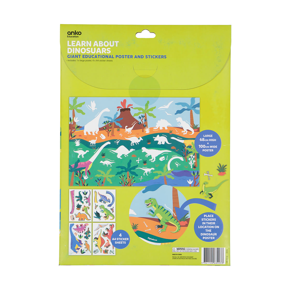 Learn About Dinosaurs Giant Educational Poster and Stickers Kmart NZ