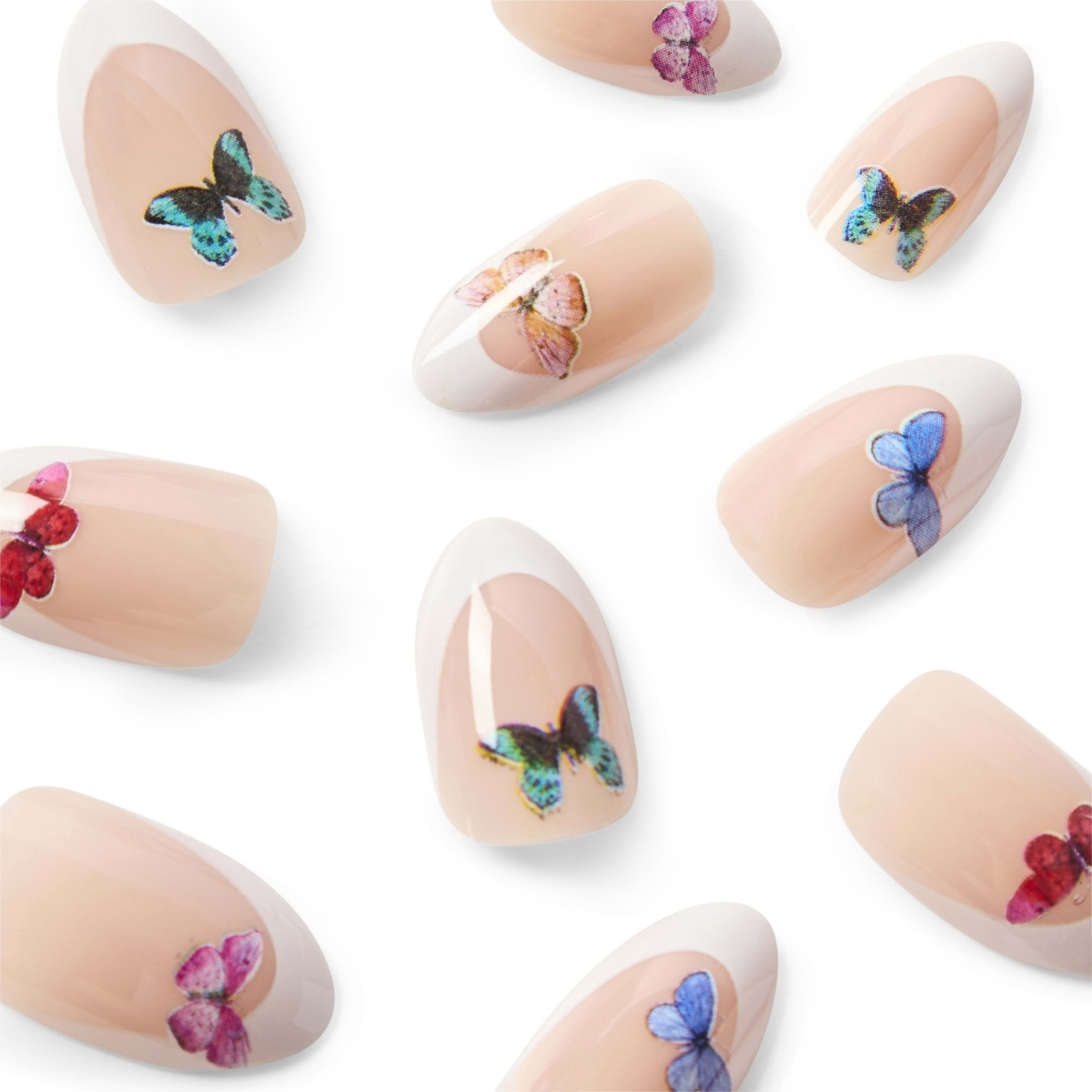 3 OXX Cosmetics 24 Pack Artificial Nails with Adhesive - Almond Shape, Butterfly, 3 of 4
