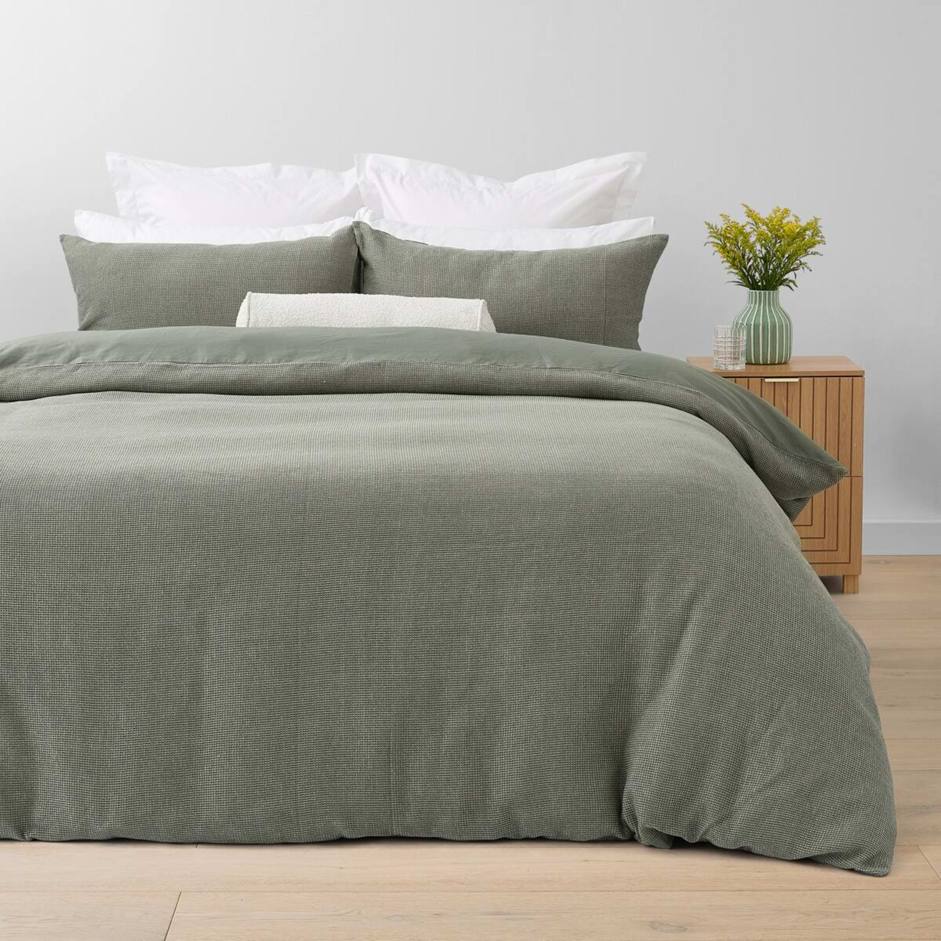 1 Waffle Micro Cotton Quilt Cover Set - Super King Bed, Forest, 1 of 6