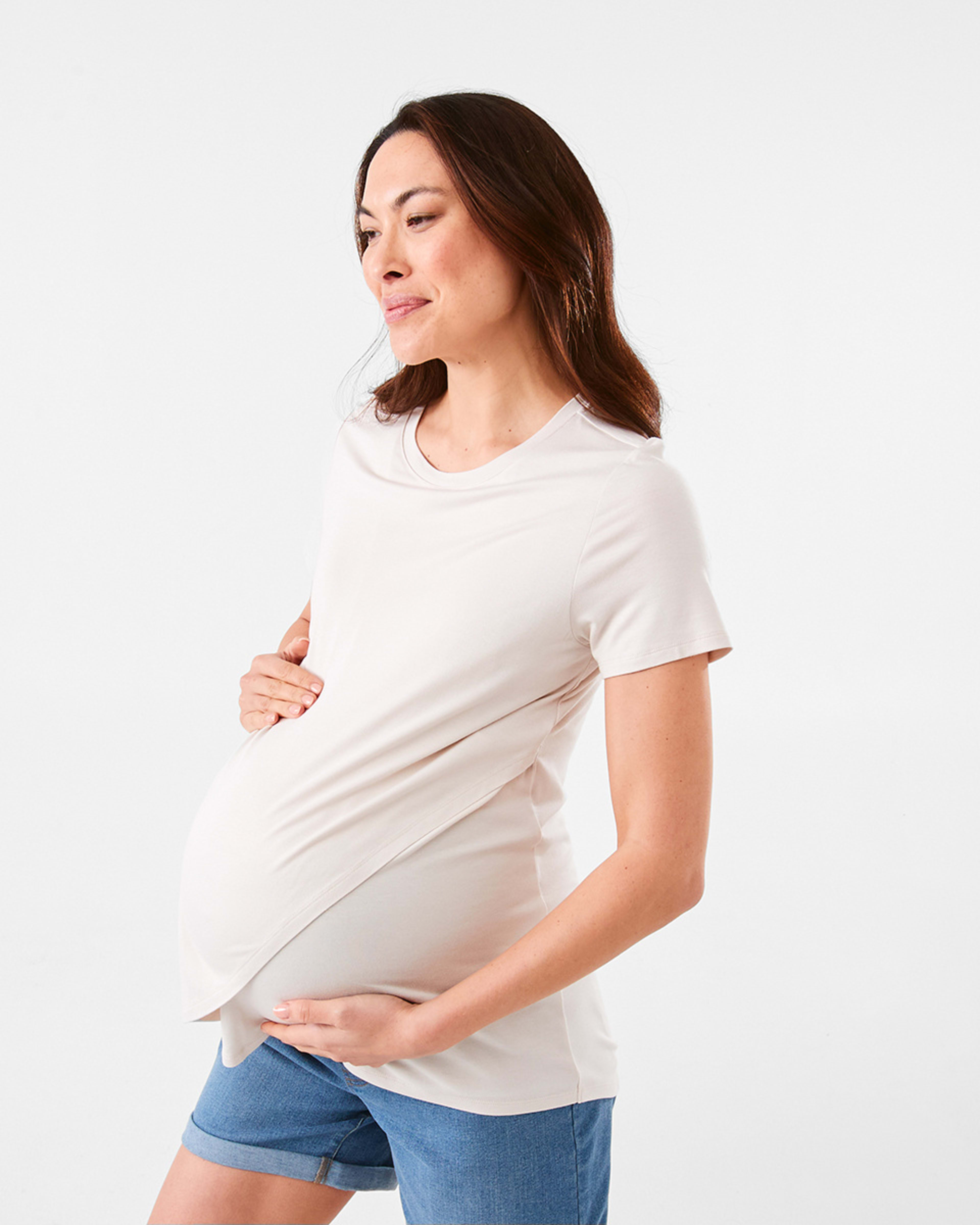 2 Maternity Overlay T-shirt Nat Beige, 2 of 6