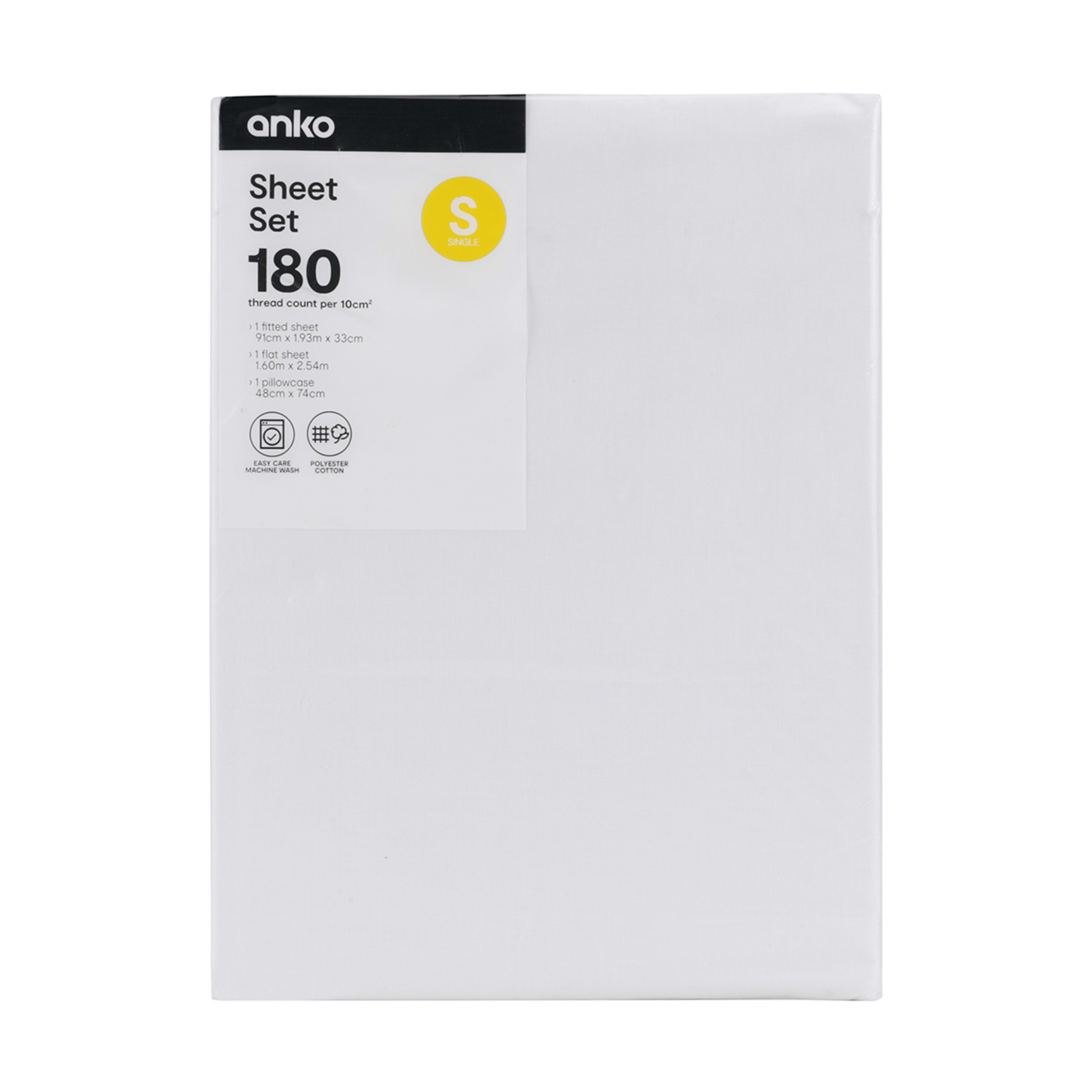 180 Thread Count Sheet Set Single Bed, White Kmart