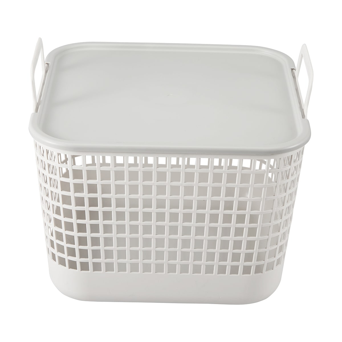 Square Plastic Basket with Lid Large, Grey Kmart