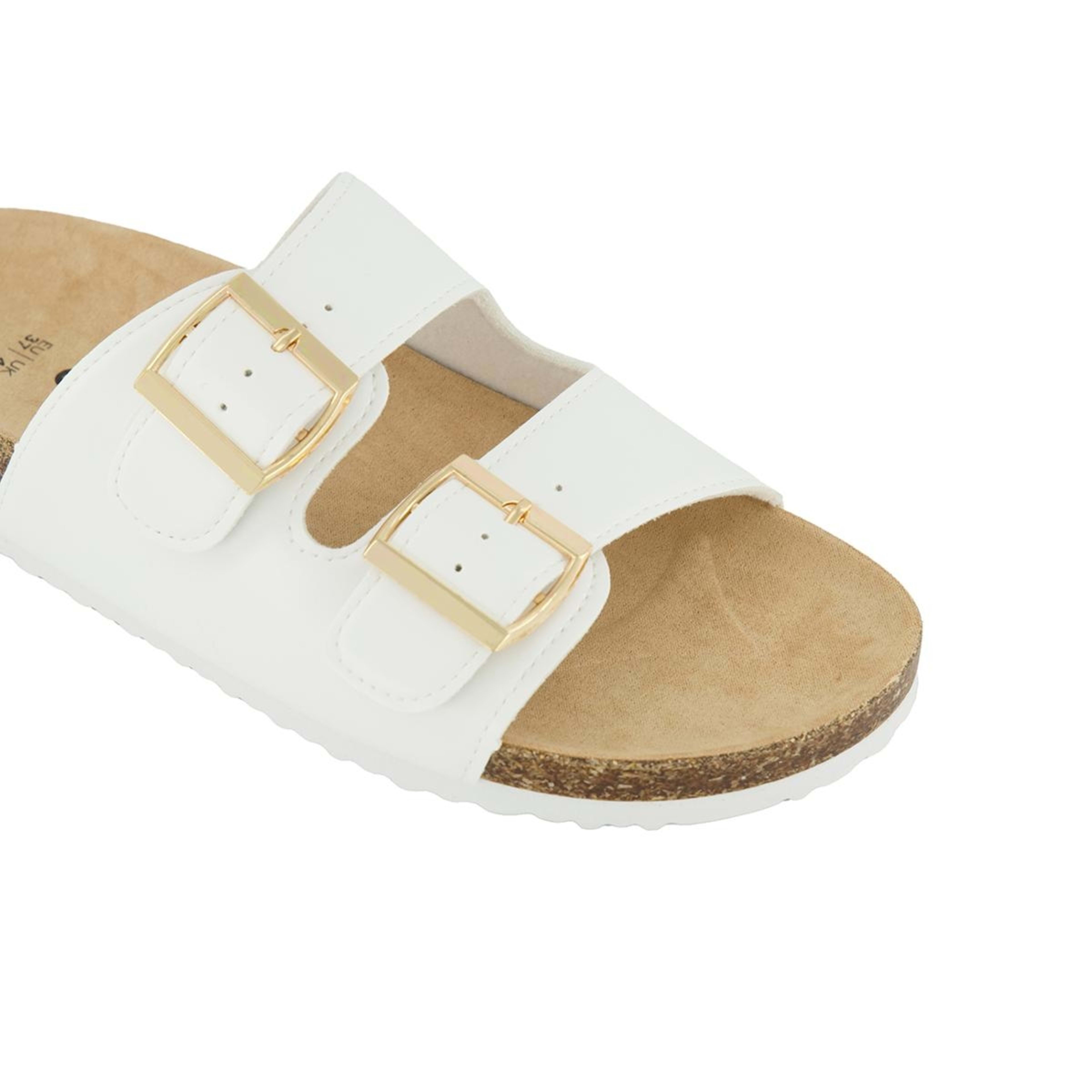 3 Double Buckle Footbed Slides White, 3 of 4