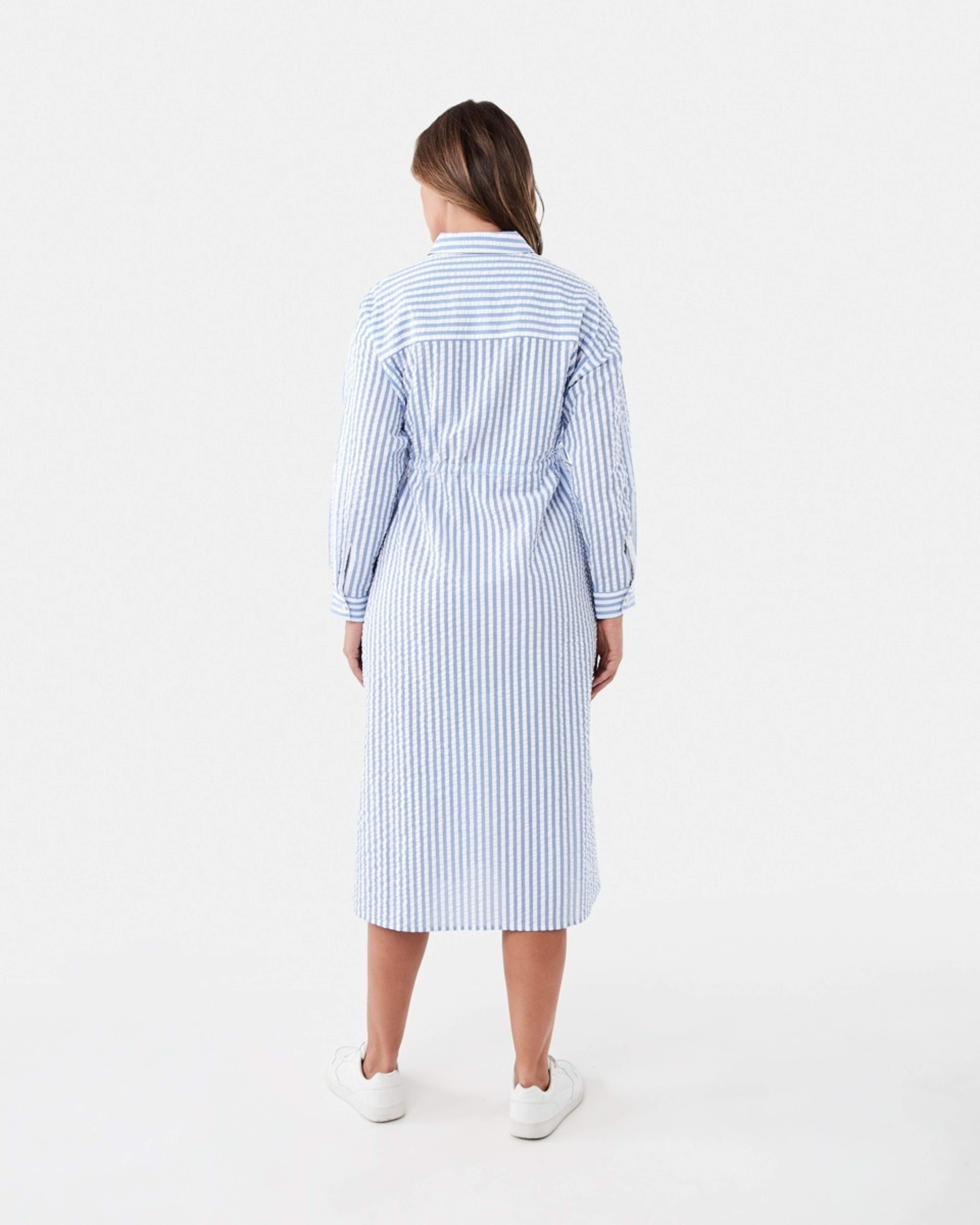 3 Long Sleeve Ruched Front Midi Shirt Dress Tny Stripe, 3 of 8