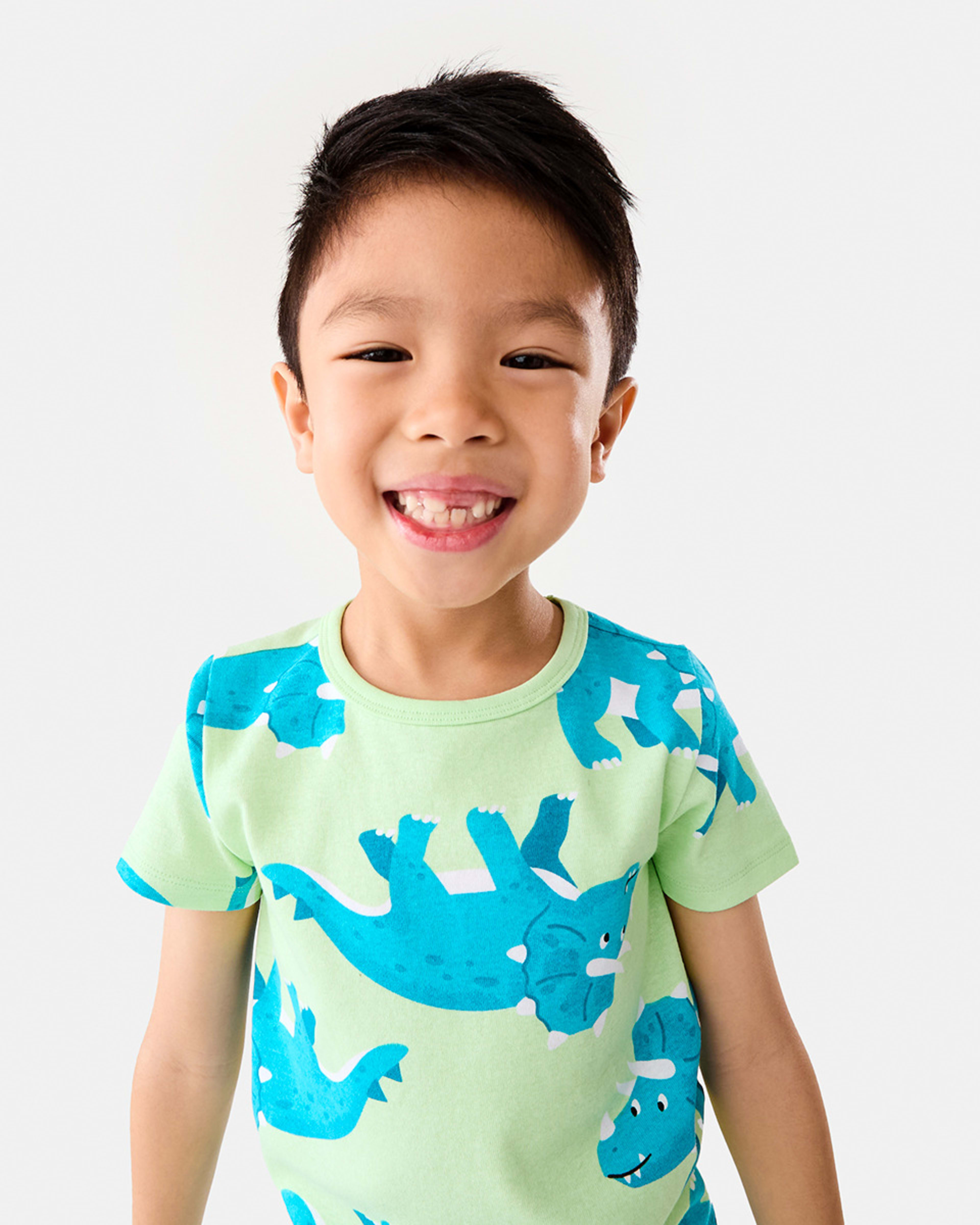 3 Short Sleeve Rib Knit Pyjama Set Dinopatgrn, 3 of 10