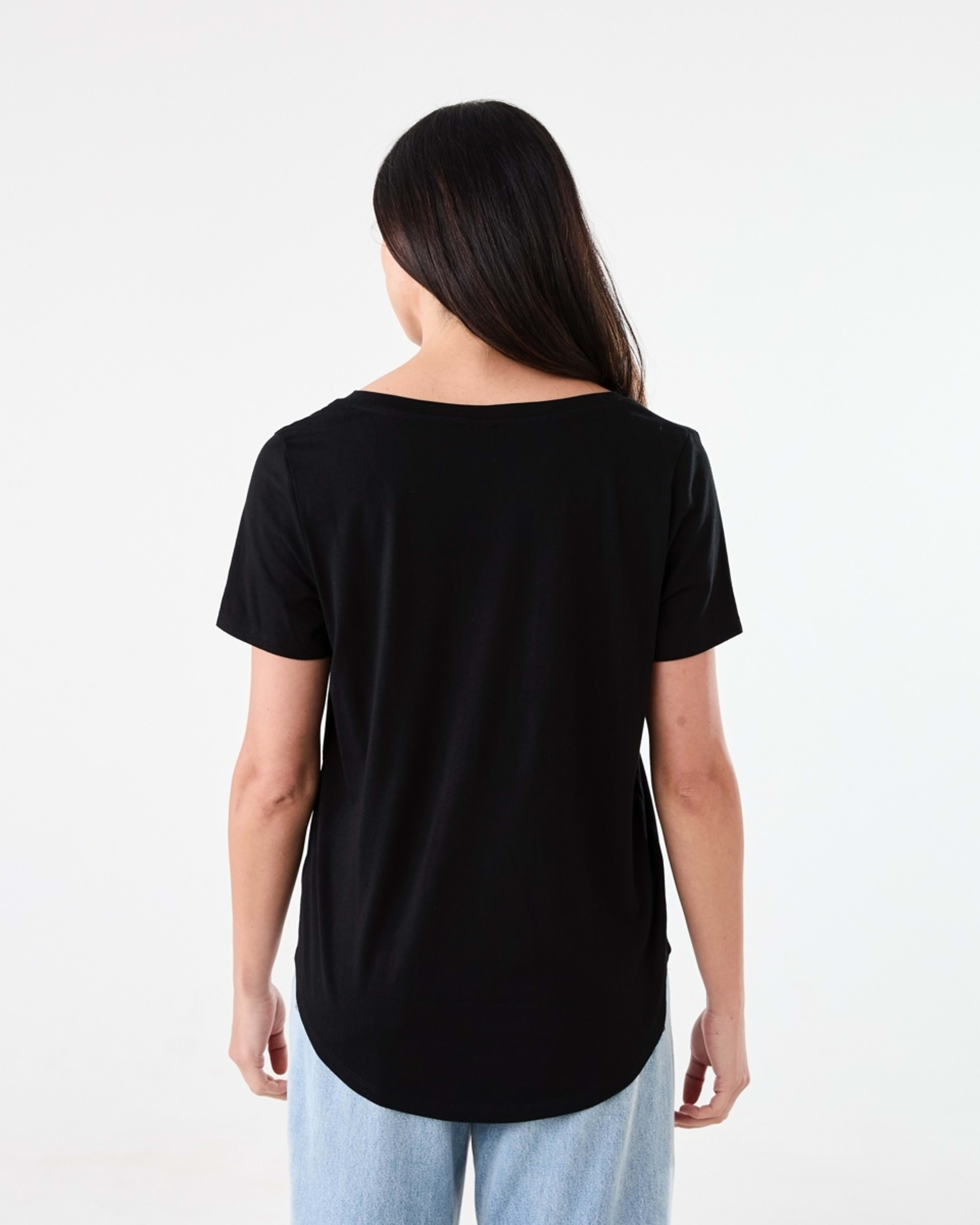 3 Short Sleeve Cotton Modal V-Neck T-shirt Black, 3 of 5