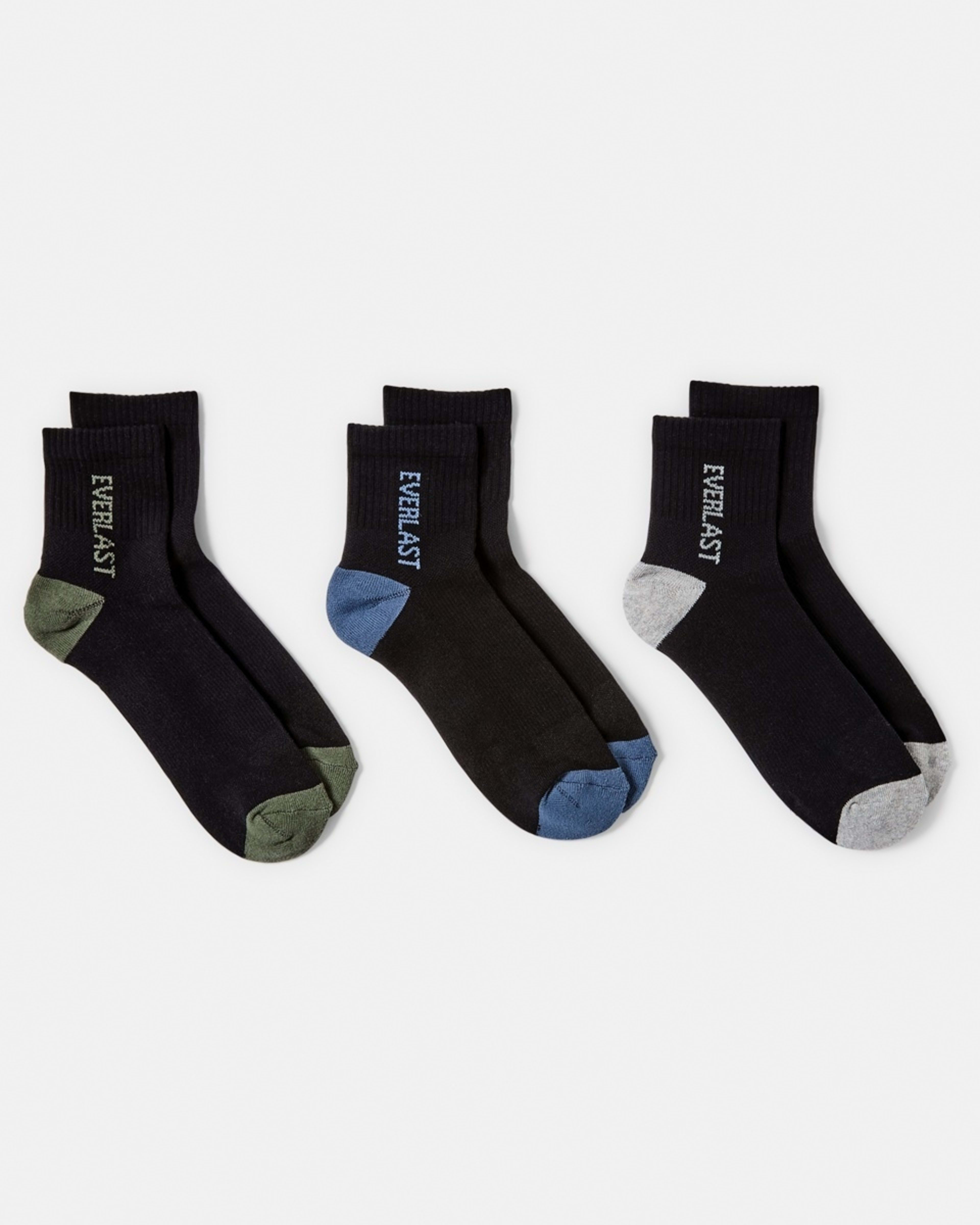 1 3 Pack Everlast Mens Quarter Crew Socks Blk Qtr Pk