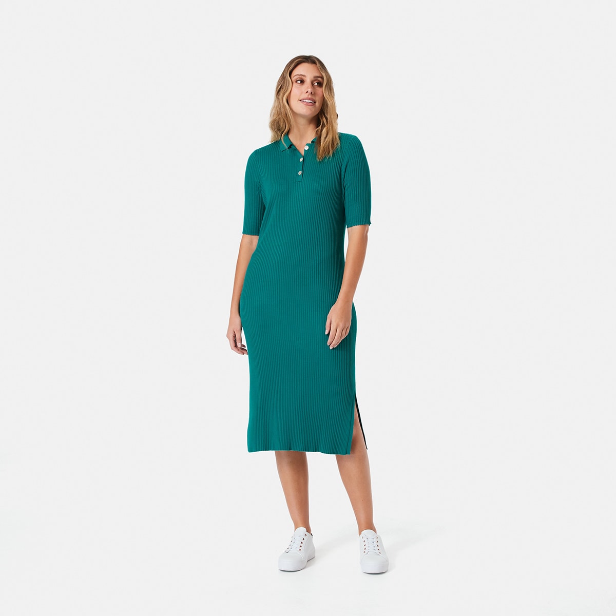 Elbow Sleeve Ribbed Midi Dress - Kmart