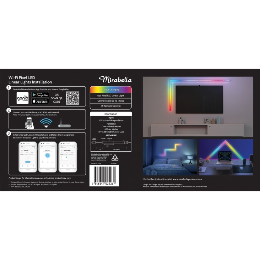 Mirabella Genio WiFi Pixel 6 Piece RGB Low Voltage Linear Wall Light
