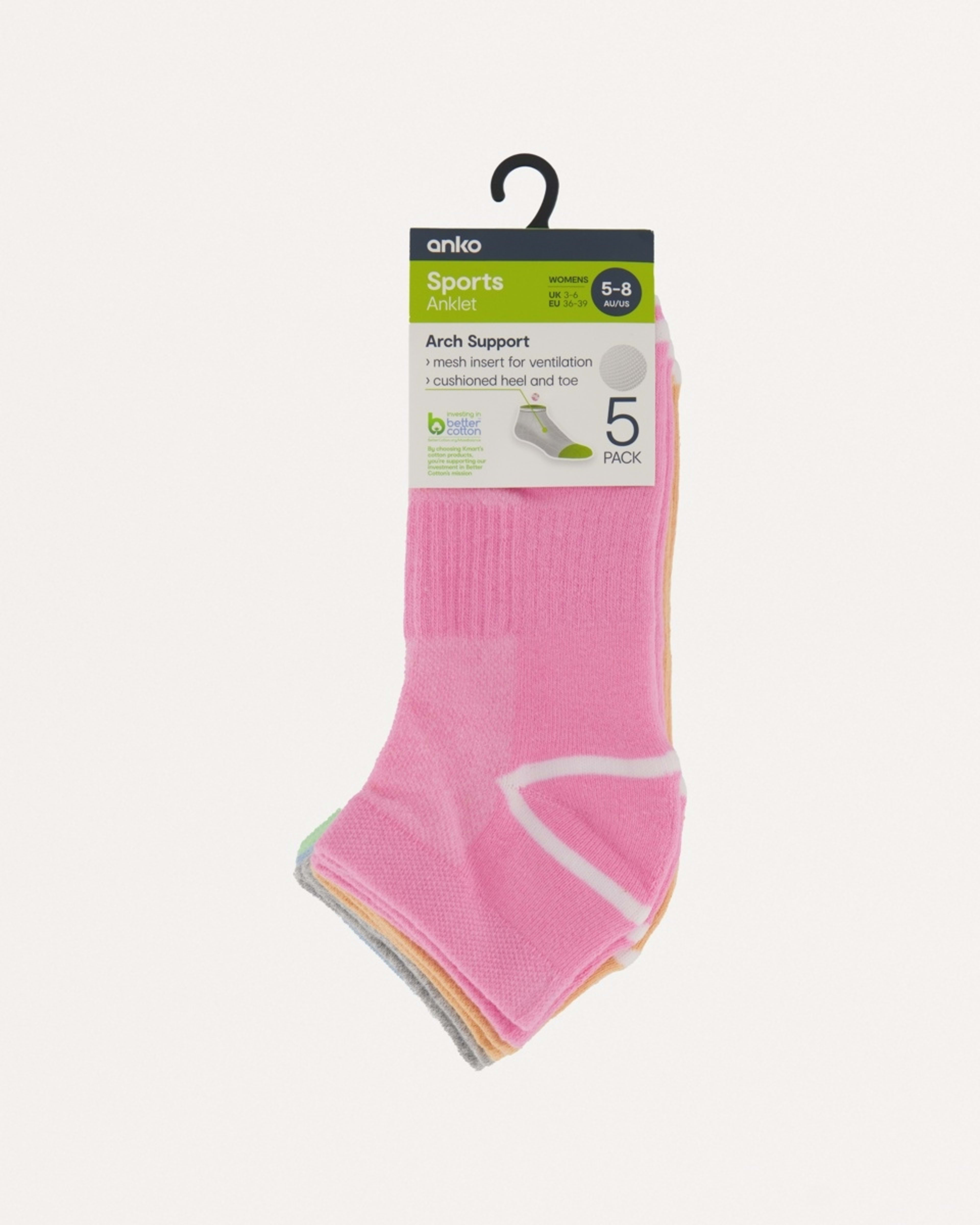 3 5 Pack Active Anklet Socks with Arch Support Brights, 3 of 3
