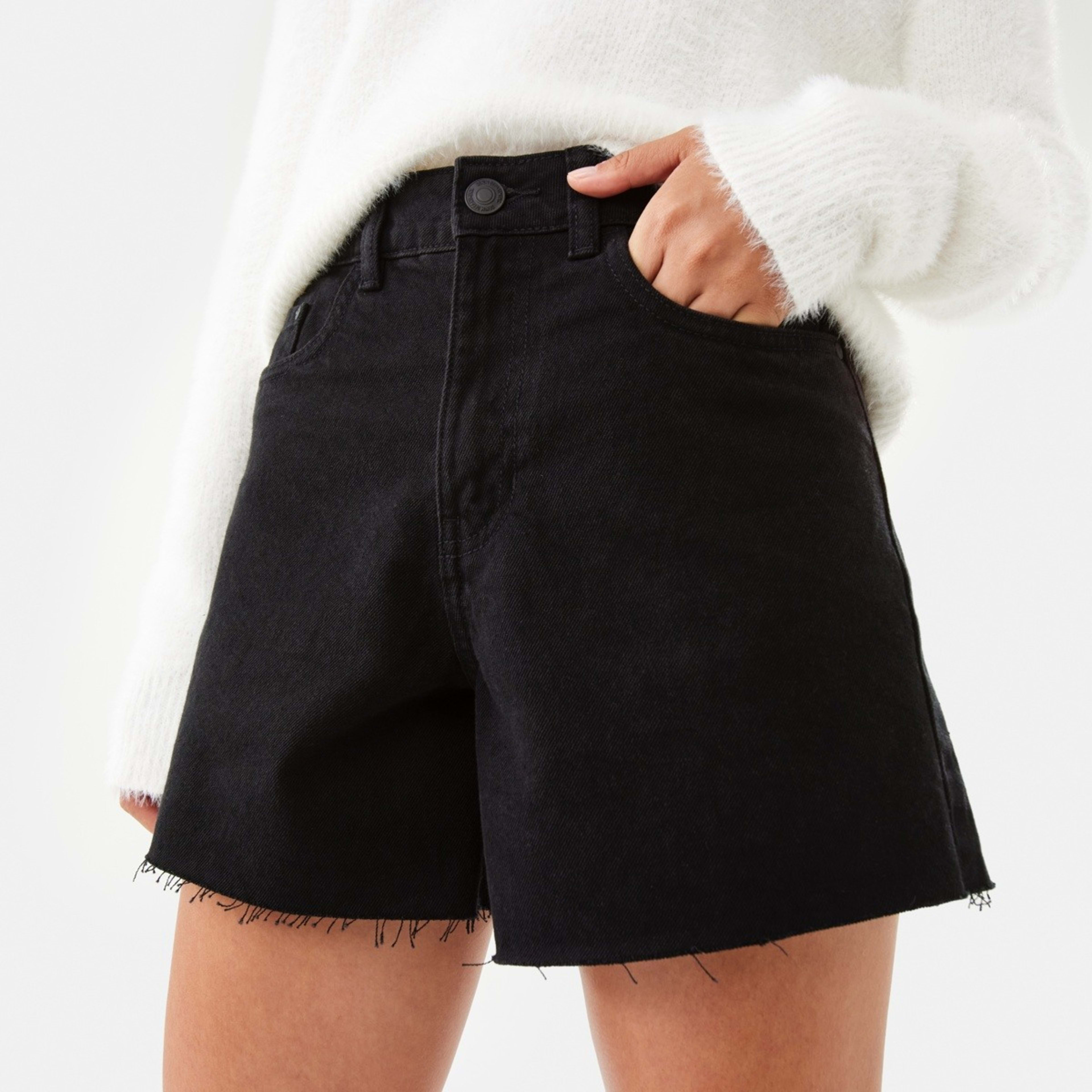 1 Raw Hem Denim Shorts Black Wash, 1 of 7