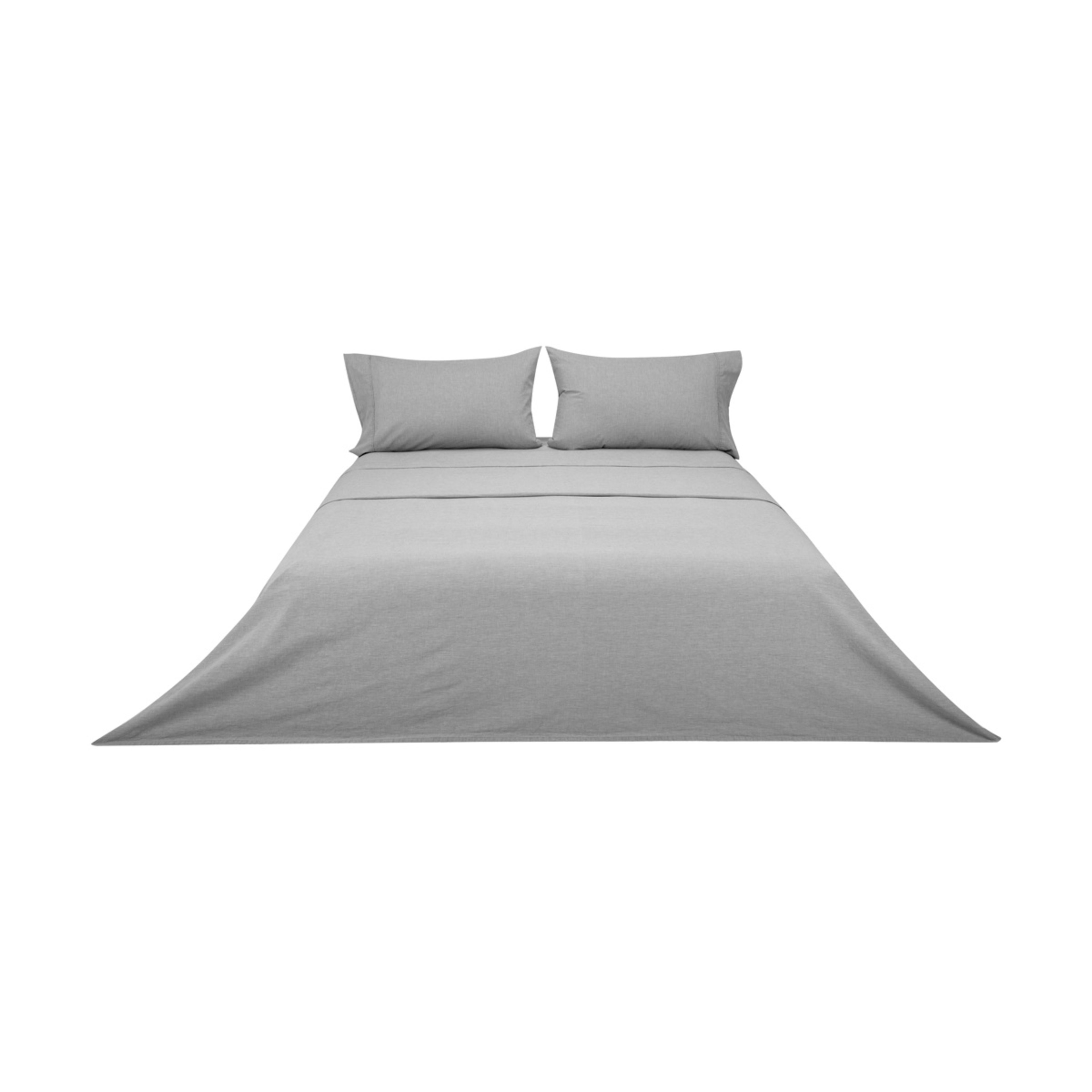 6 Stonewashed Chambray Cotton Sheet Set - Queen Bed, Grey, 6 of 7