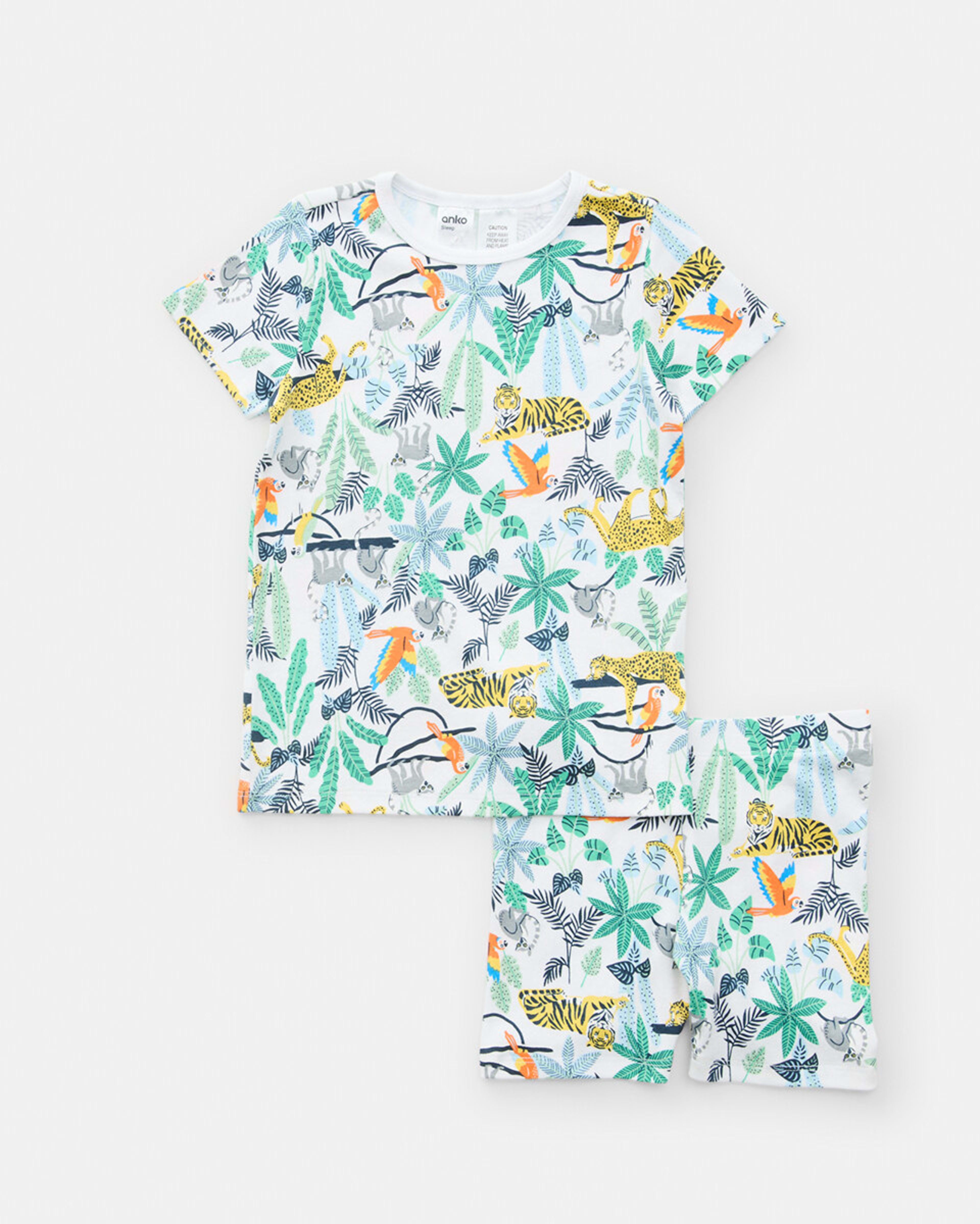 7 Short Sleeve Rib Knit Pyjama Set Multijungl, 7 of 10