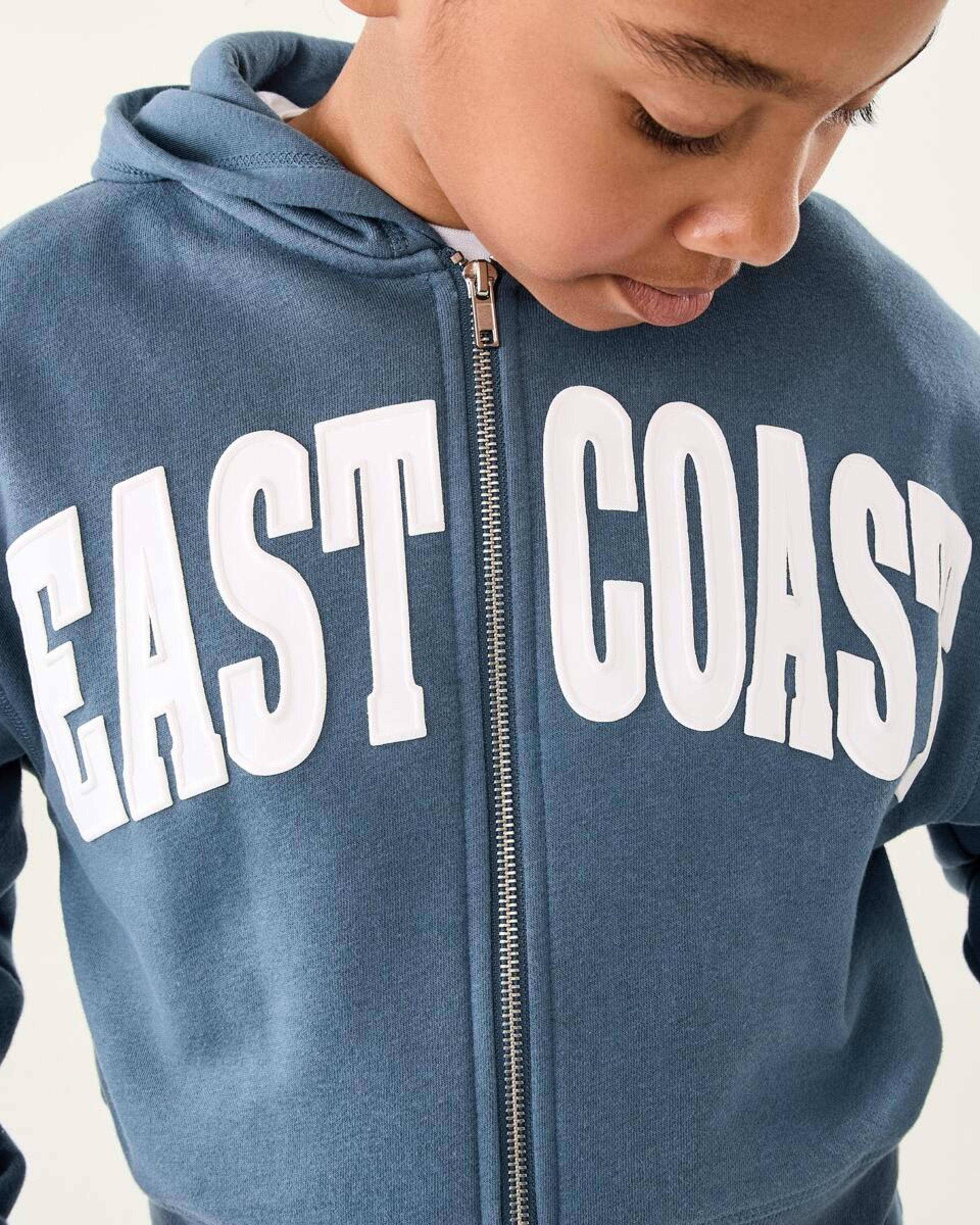5 Cropped Print Zip Through Hoodie East Coast Washed Denim Blue, 5 of 9