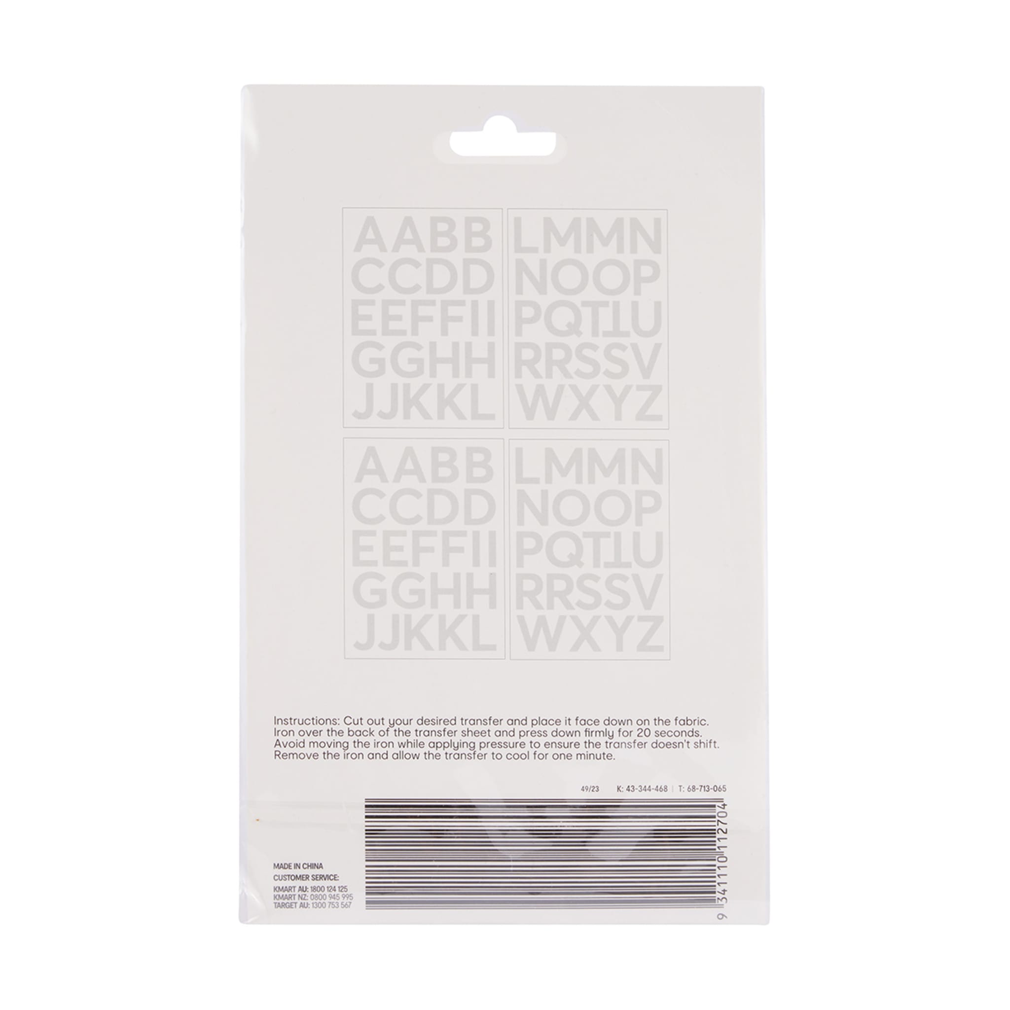4 Pack IronOn Fabric Transfers Alphabet Kmart NZ
