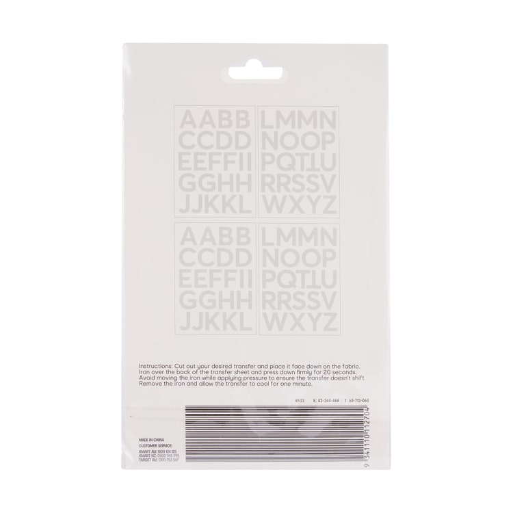 4 Pack IronOn Fabric Transfers Alphabet Kmart