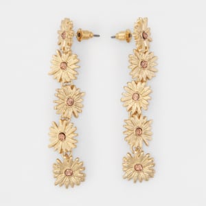 Flower Line Drop Earrings - Gold Look