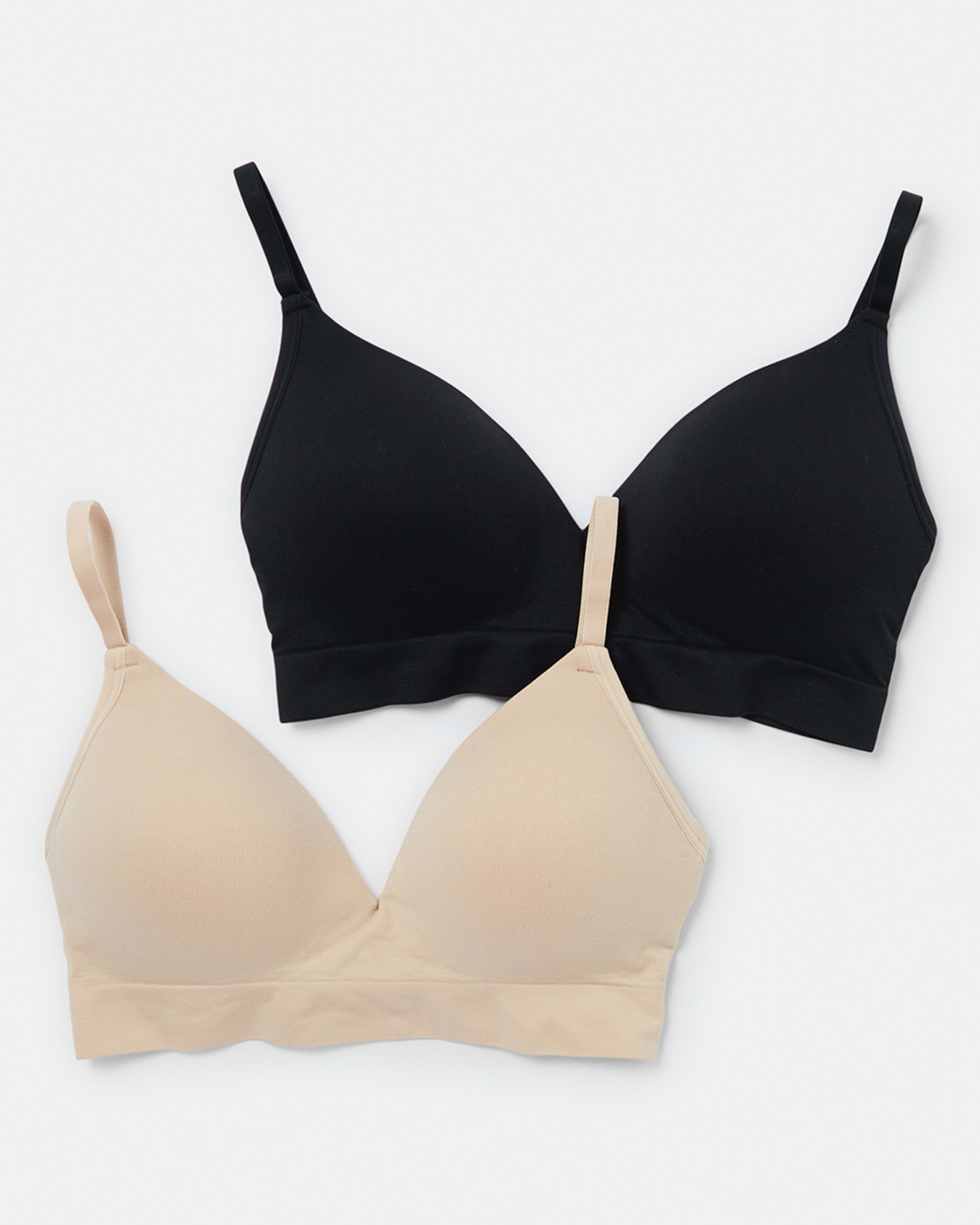 1 2 Pack Wirefree Seamfree T-shirt Bra BLACK, SOFT SAND BEIGE, 1 of 8