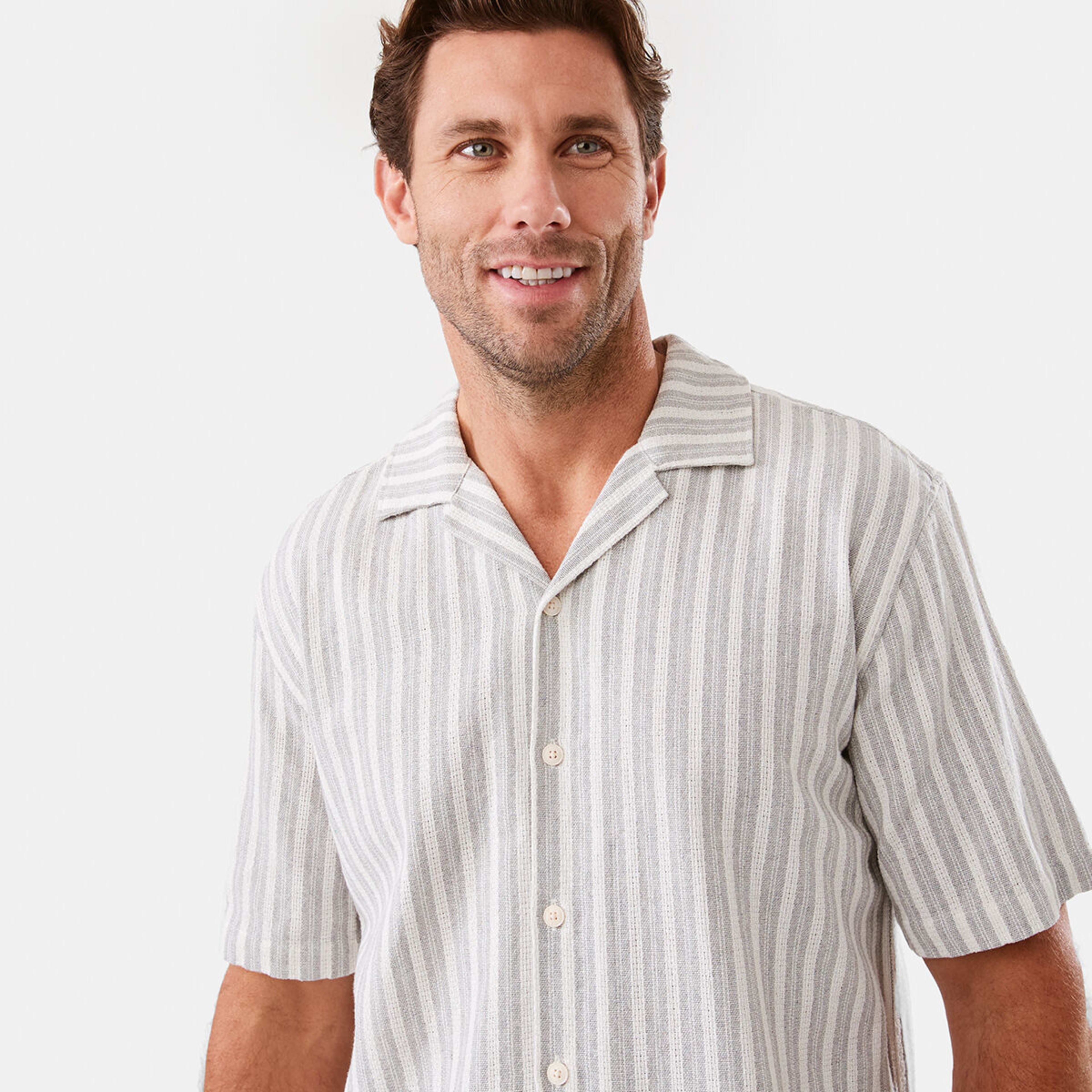 4 Short Sleeve Textured Shirt Gry Stripe, 4 of 6