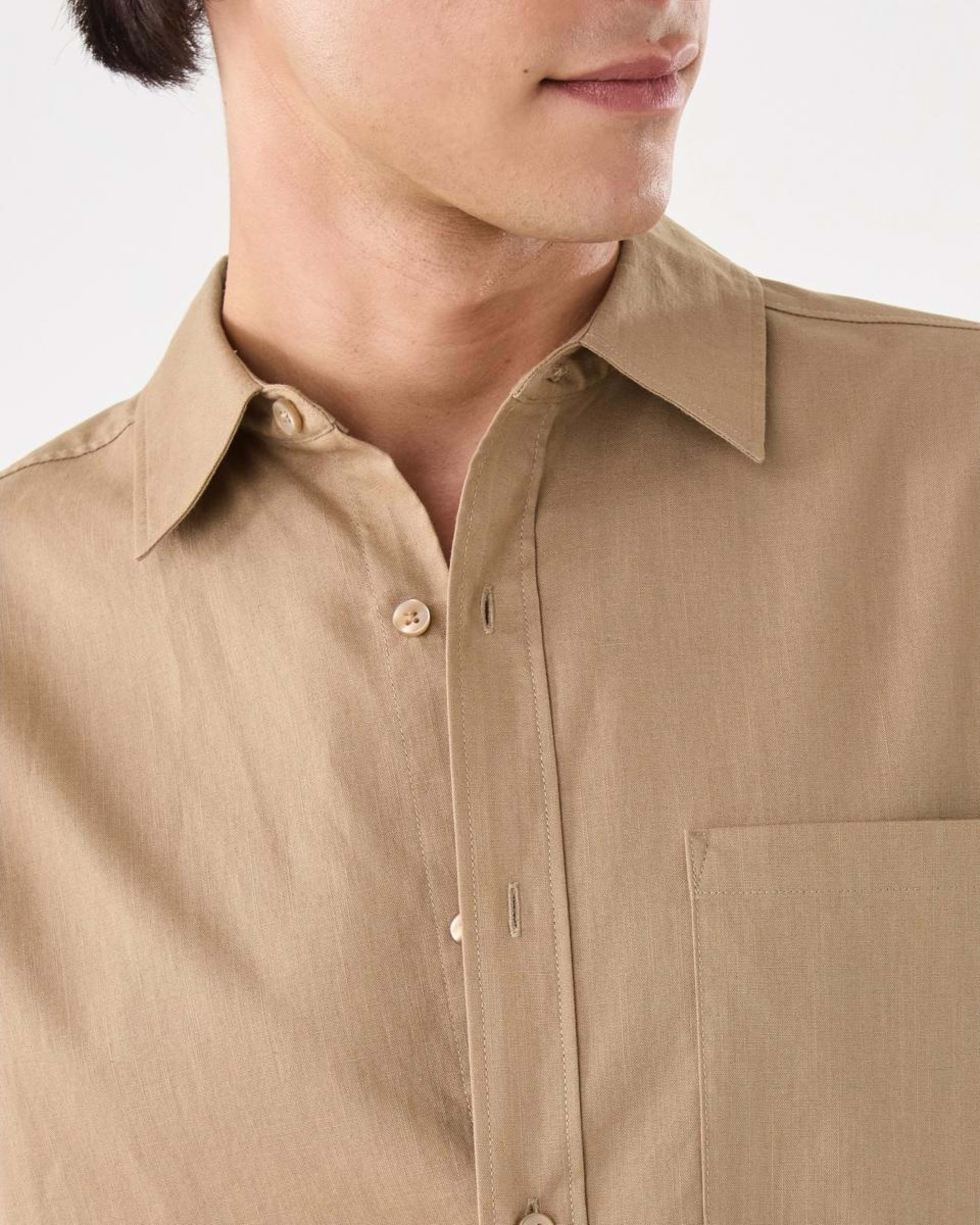 6 Long Sleeve Cotton Linen Shirt UNI BEIGE, 6 of 8
