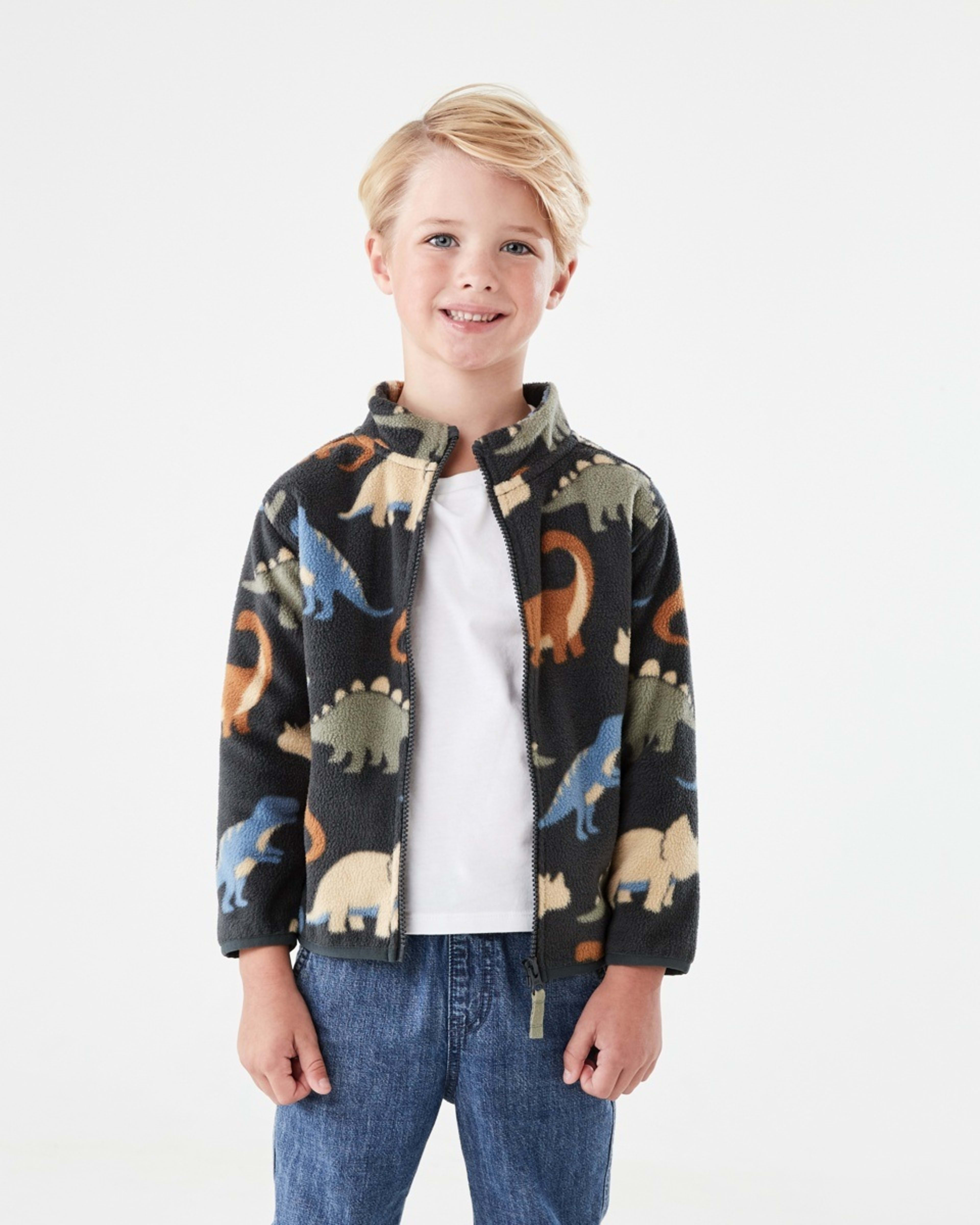 1 Fleece Zip Through Sweatshirt Gry Dino, 1 of 9