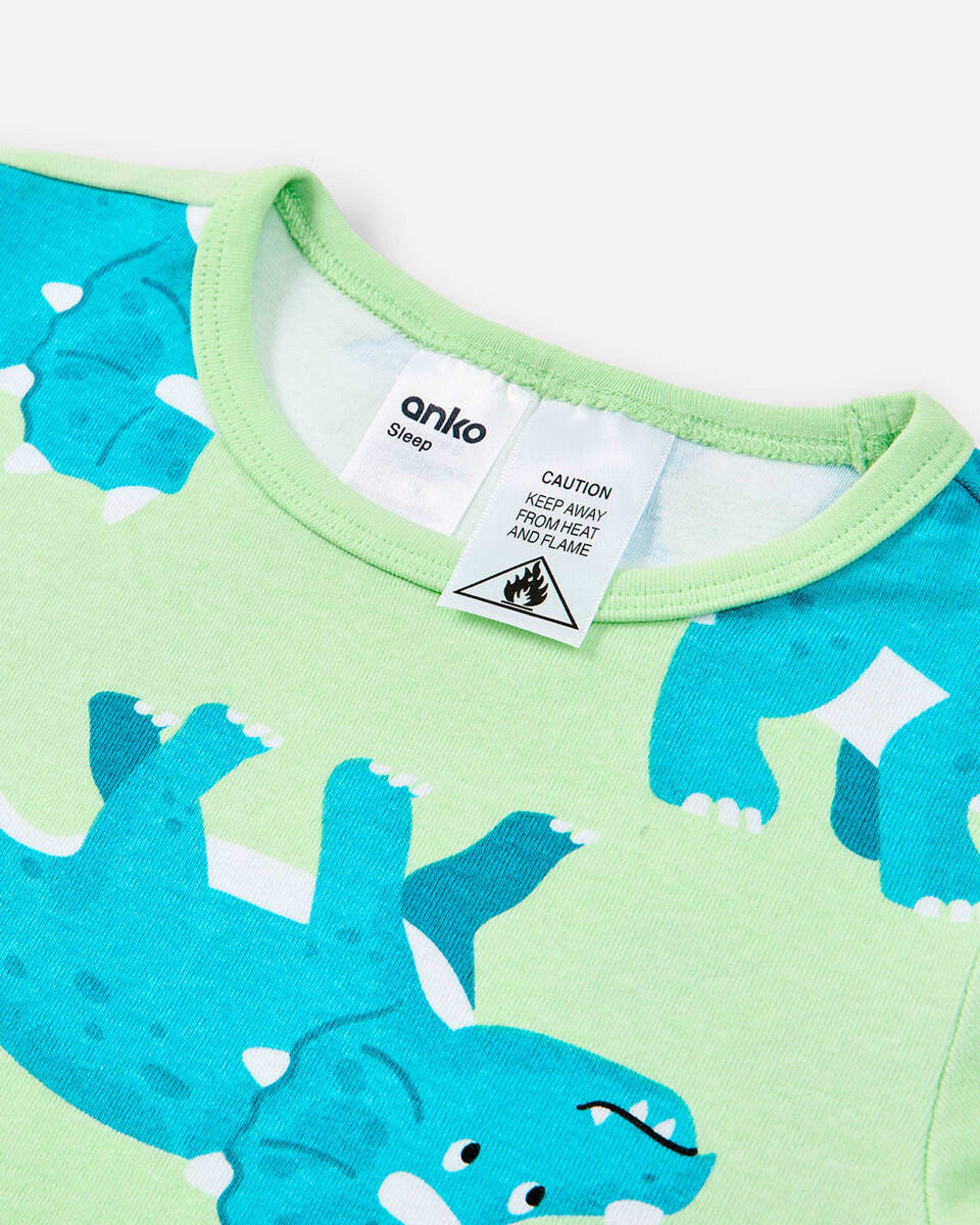 9 Short Sleeve Rib Knit Pyjama Set Dinopatgrn, 9 of 10
