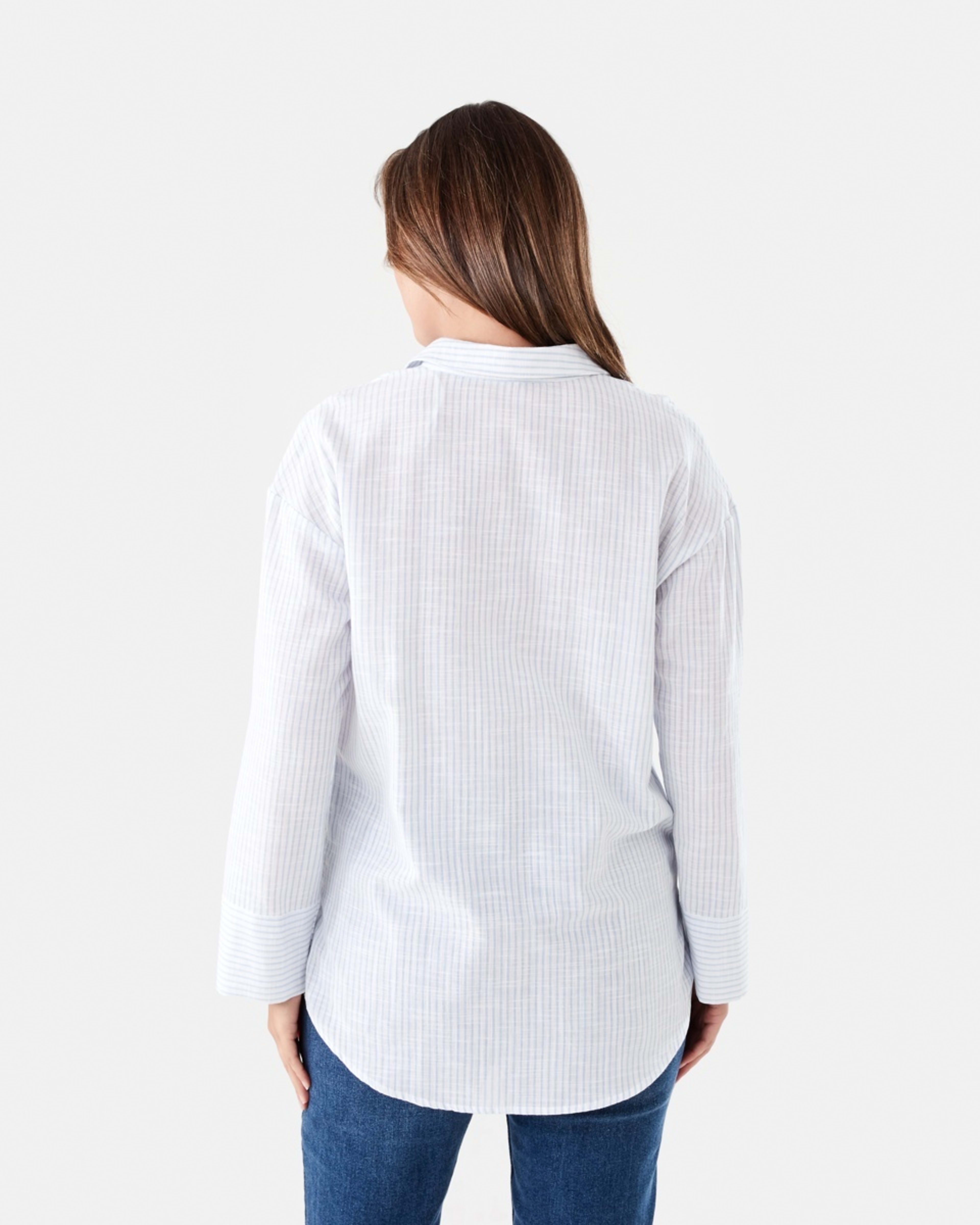 3 Long Sleeve Cotton Slub Stripe Shirt MONO STRIPE BLUE, 3 of 6