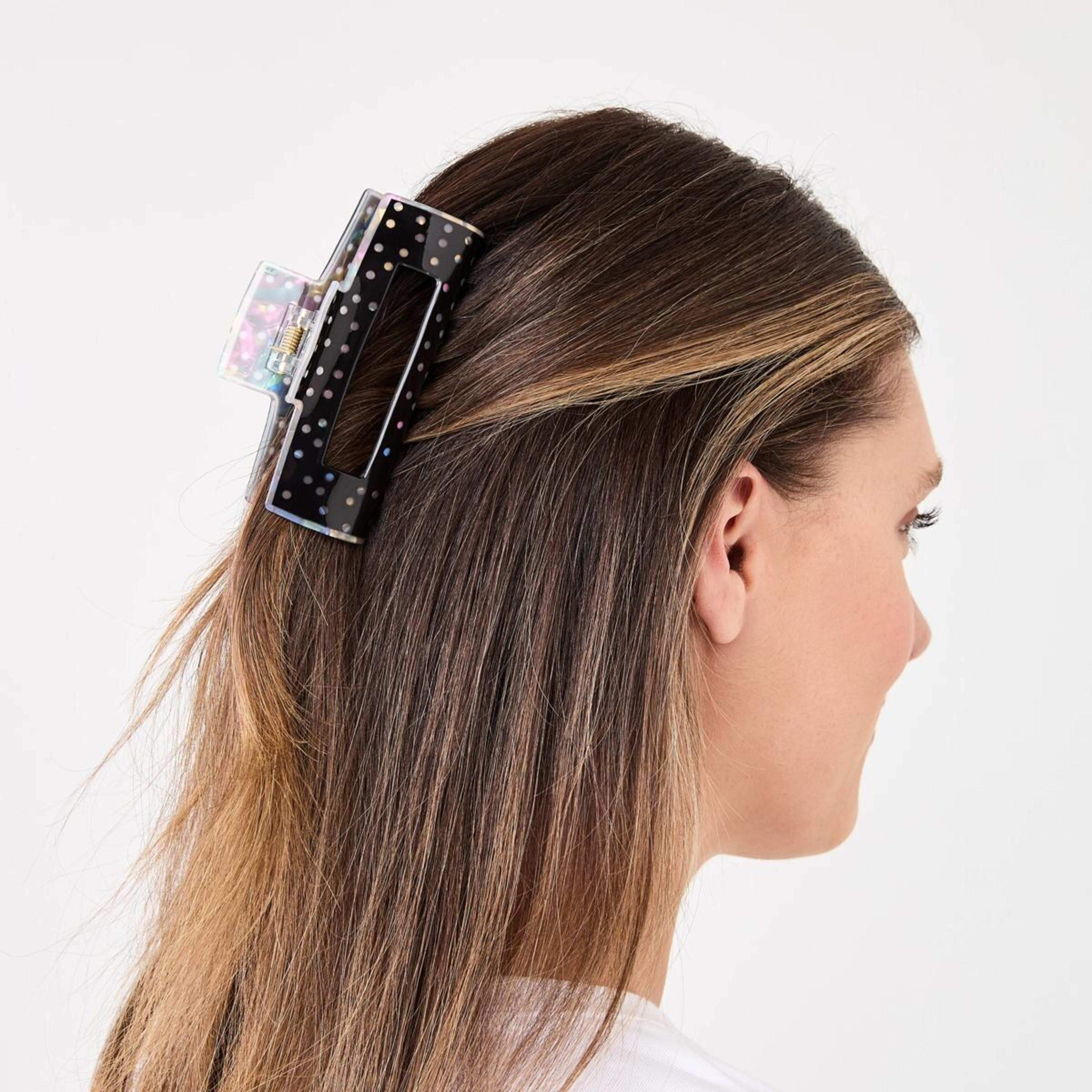 3 Black Rectangle Polka Claw Hair Clip, 3 of 4