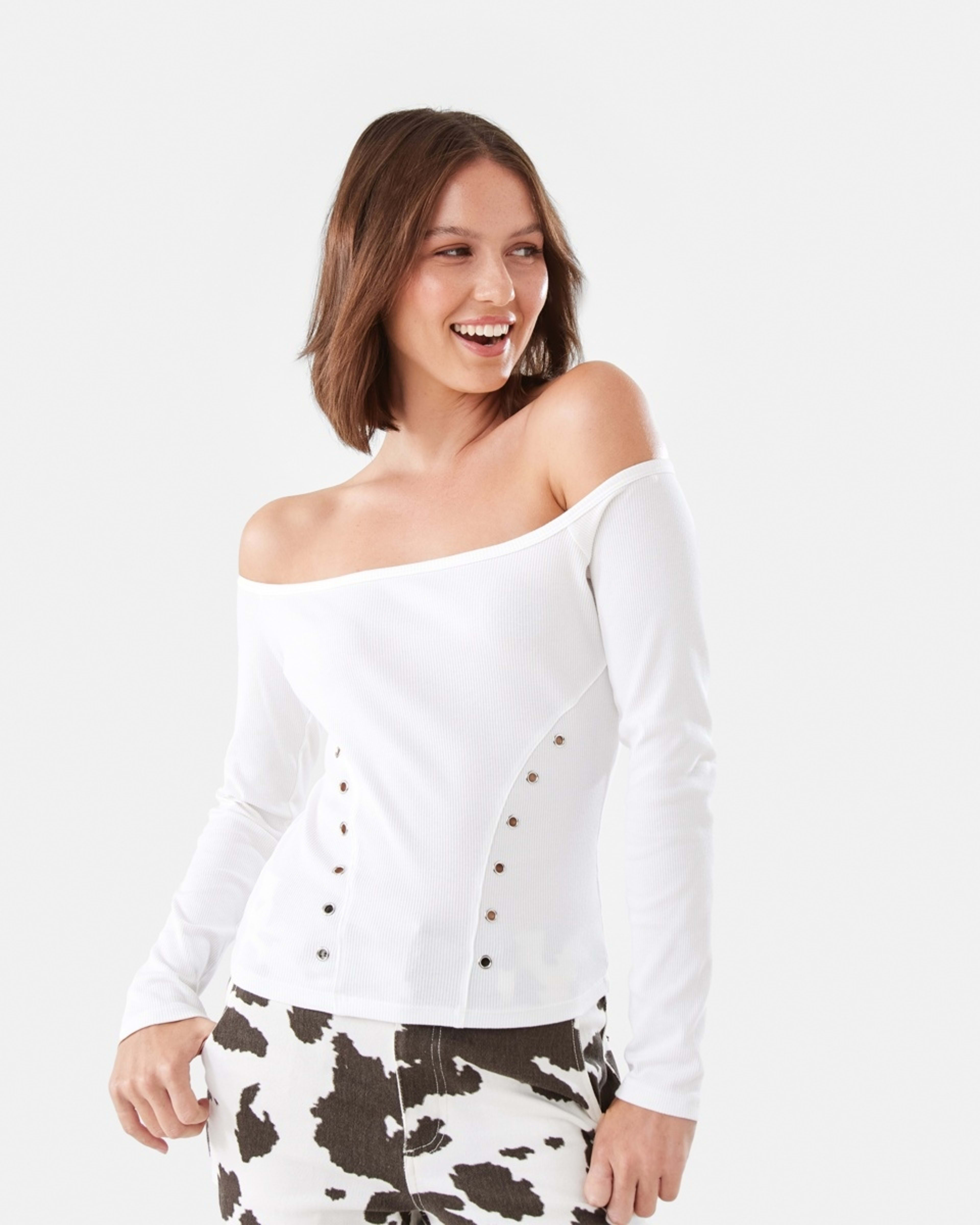 1 Long Sleeve Stud Detail Top Snw White, 1 of 7