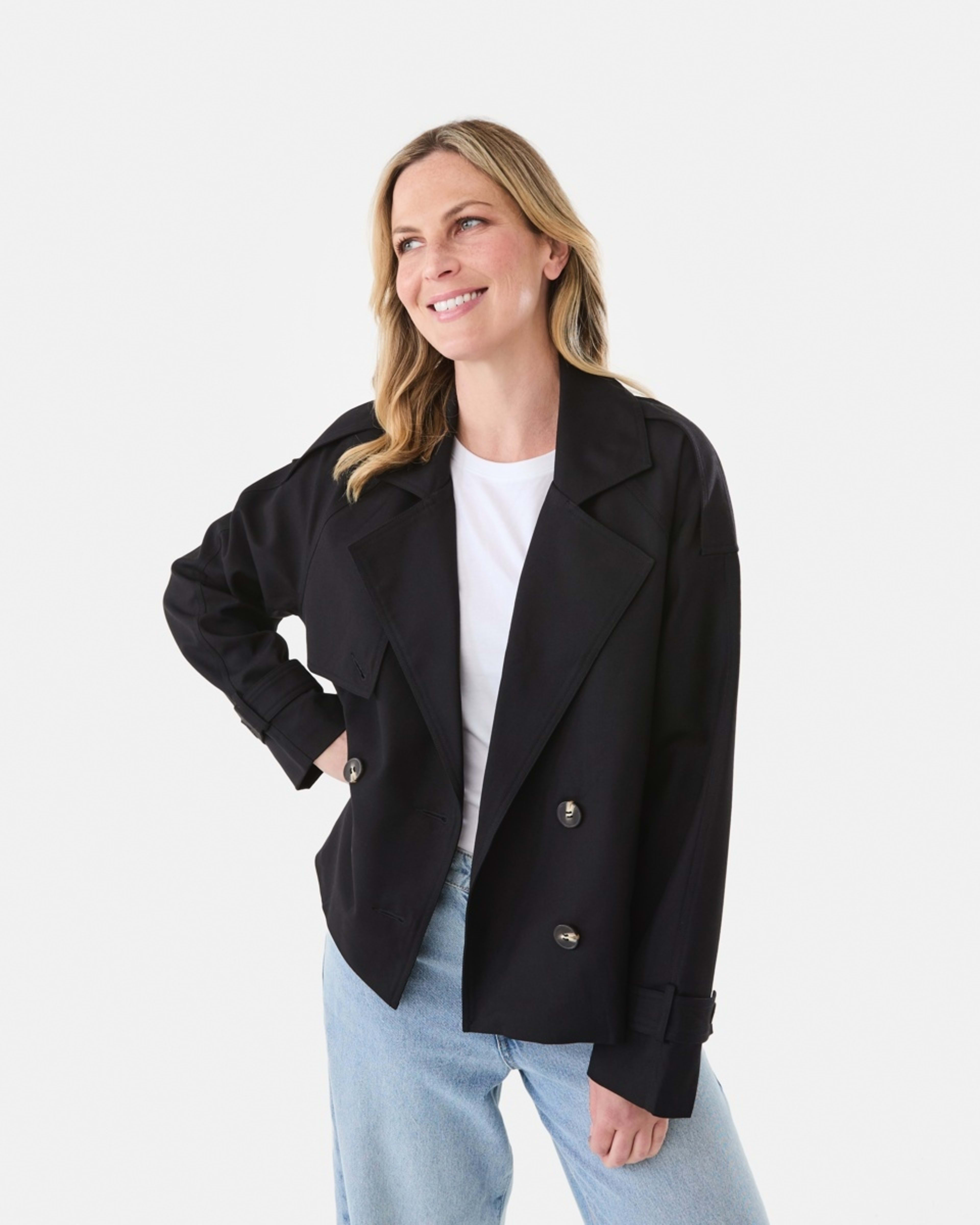 1 Crop Trench Coat Black, 1 of 8