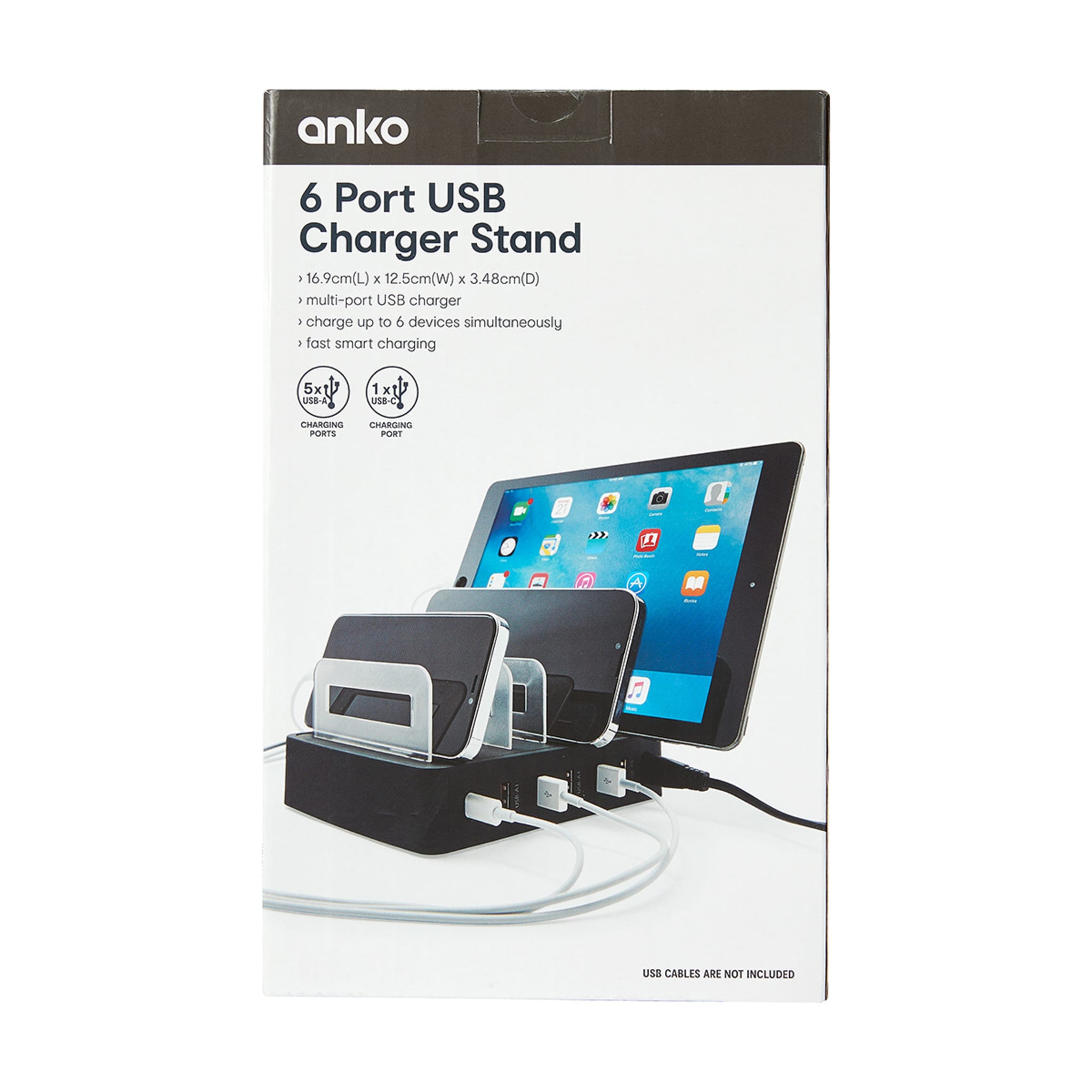 6 Port USB Charger Stand Black Kmart