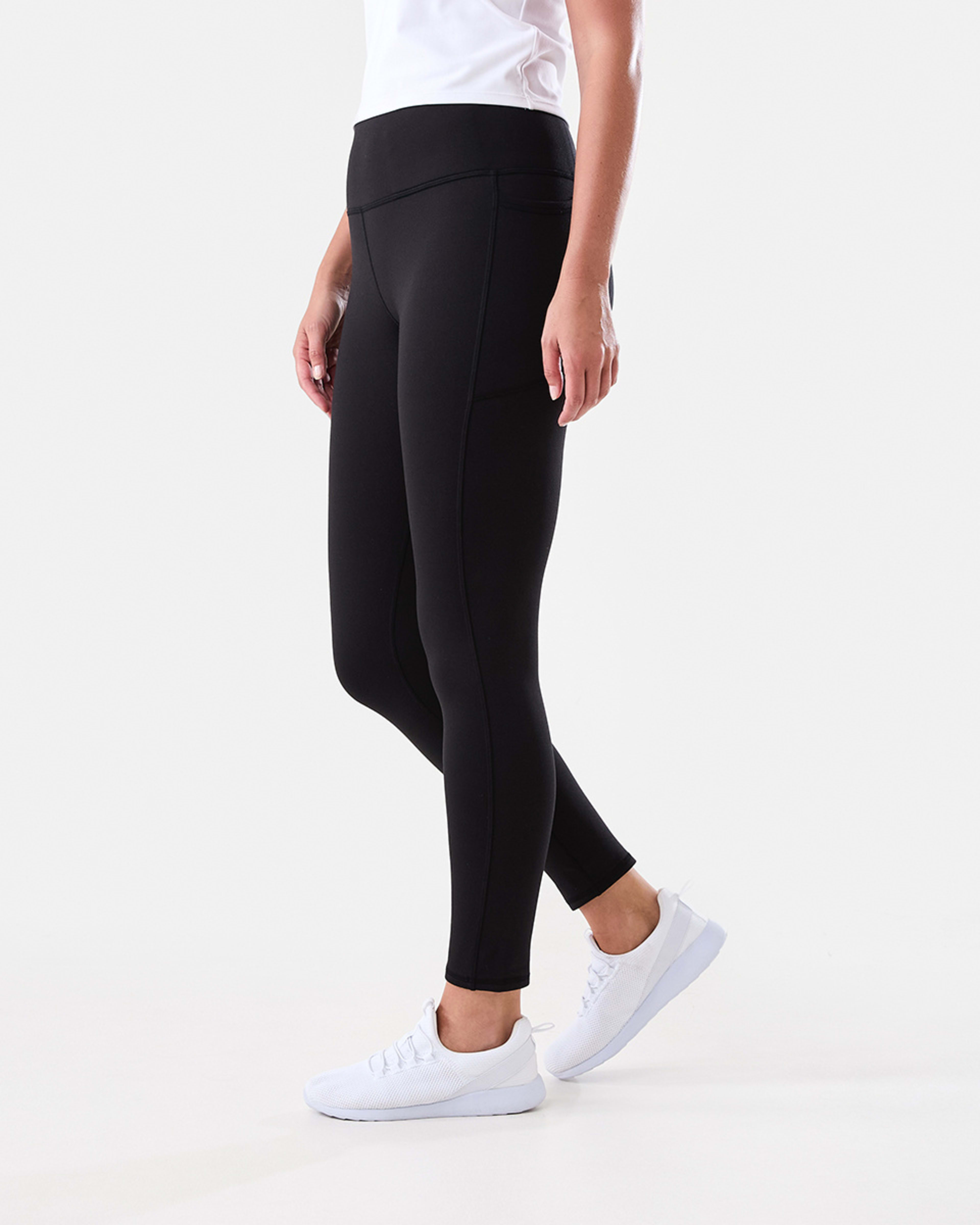 2 Active Womens Full Length Fleece Leggings BLACK, 2 of 5