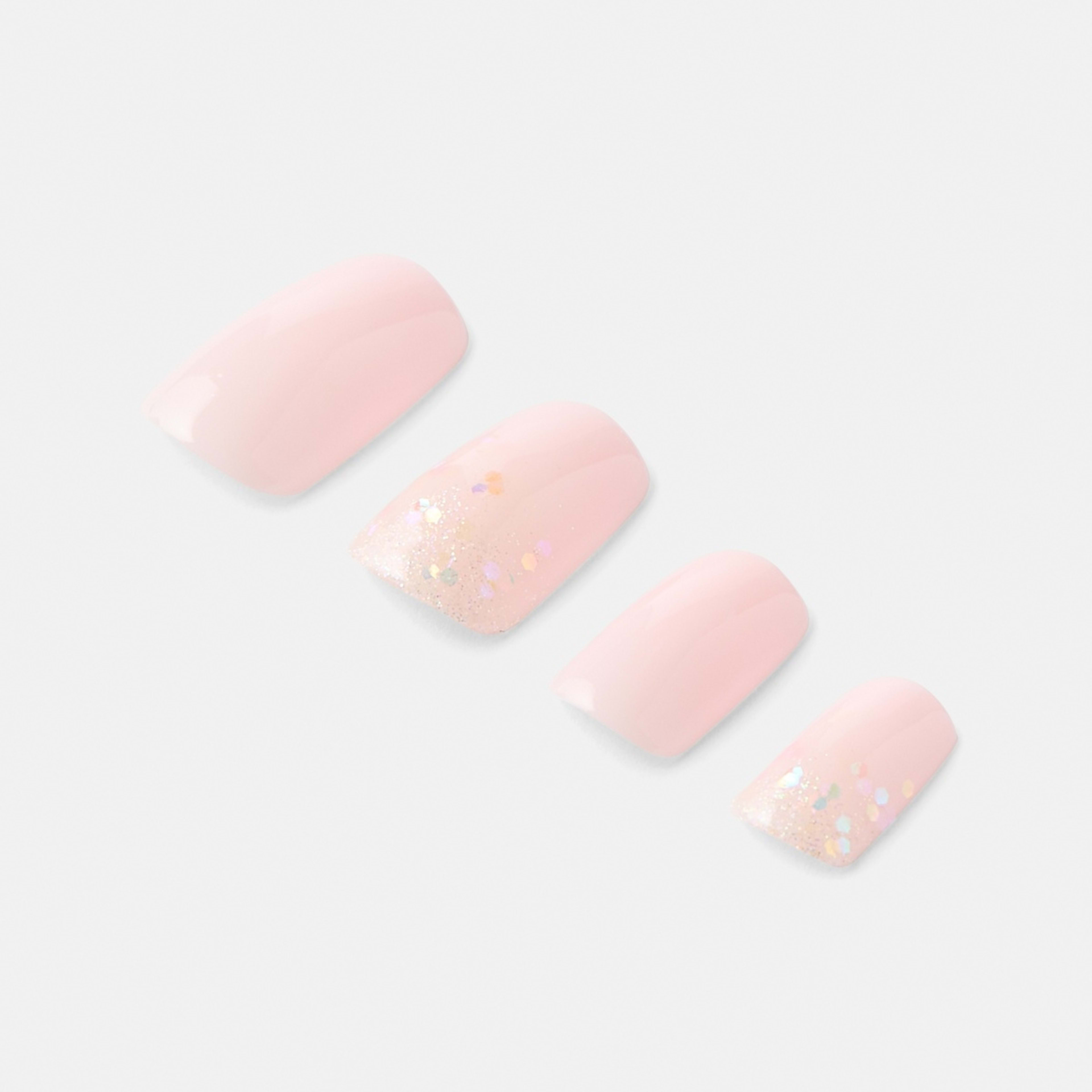 5 OXX Cosmetics 24 Pack Artificial Nails with Adhesive - Medium Square Shape, Soft Pink Glitter, 5 of 5