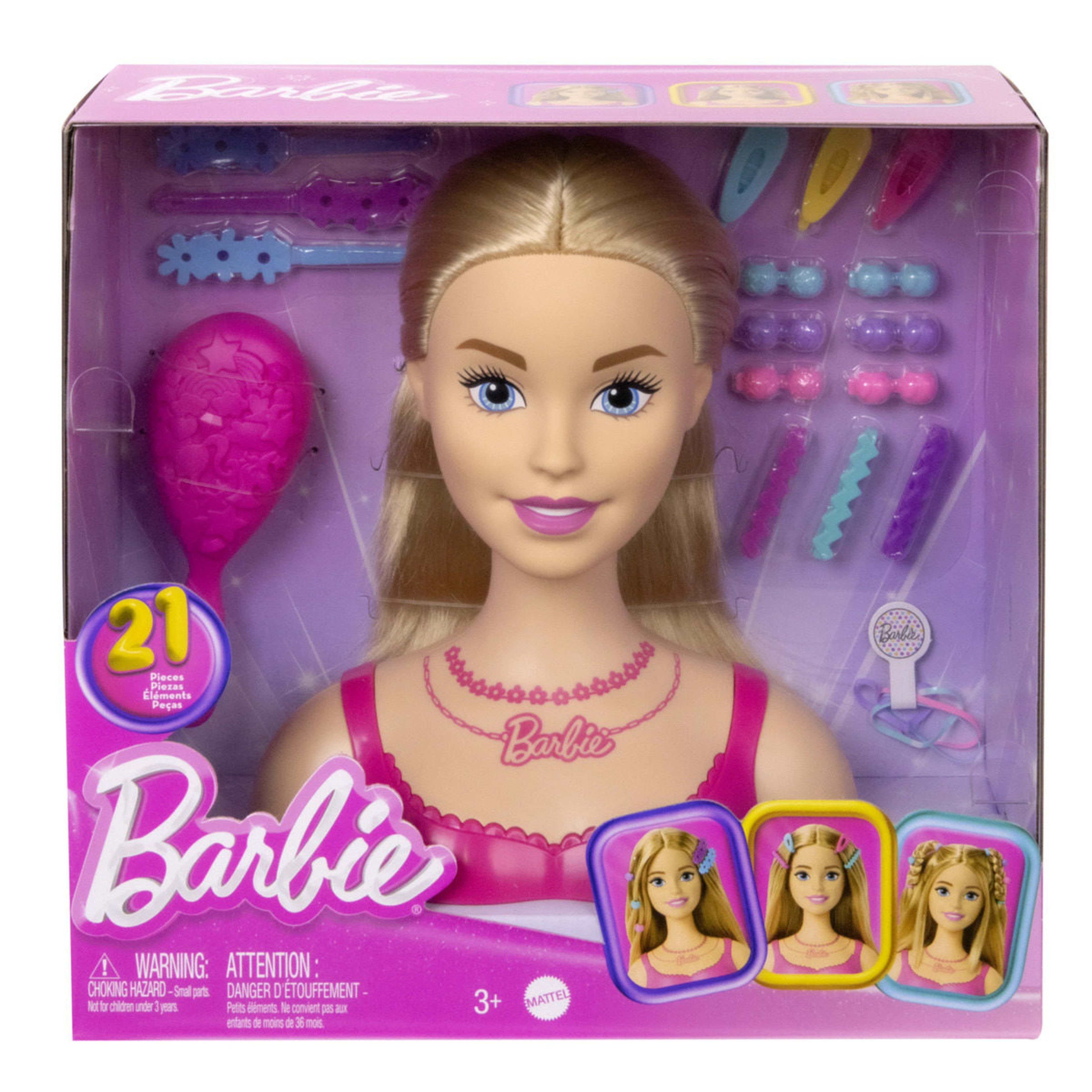 Barbie Glam Party 20 Piezas Set De Cabeza De Estilo, Rubia, Incluye Cepillo, Horquillas, Gomas Y Extensiones De Pelo Para Peinar Y Decorar Con Pedrería