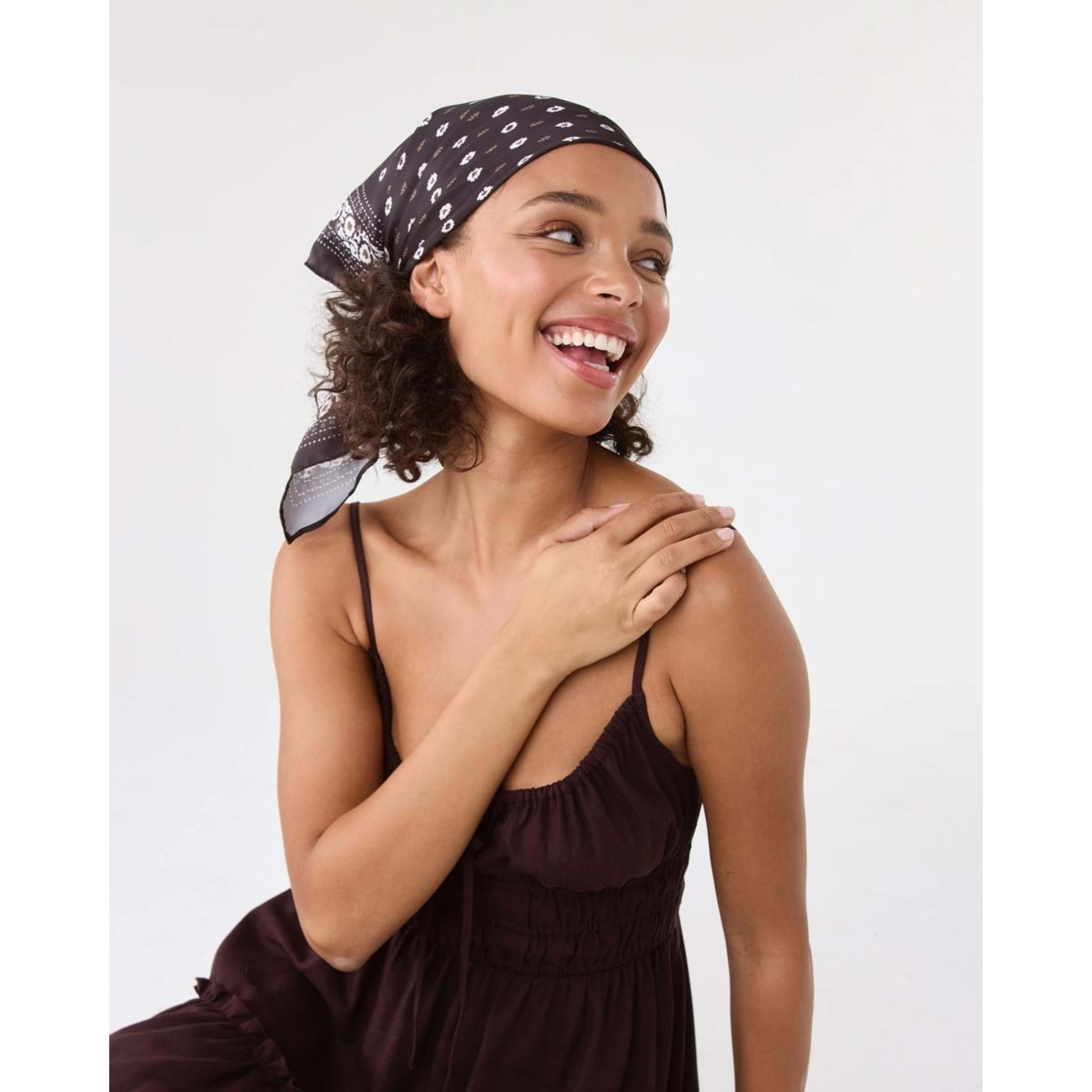 8 Ditsy Flower Print Hair Scarf - Brown, 8 of 10